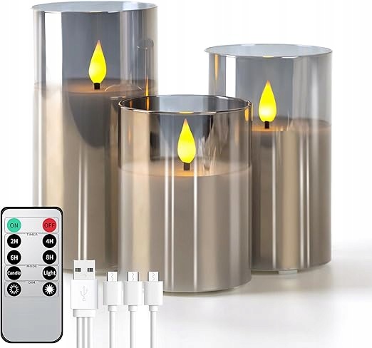 Led svíčky bez plamene nabíjené přes Usb dálkové ovládání, časovač, sada 3 ks