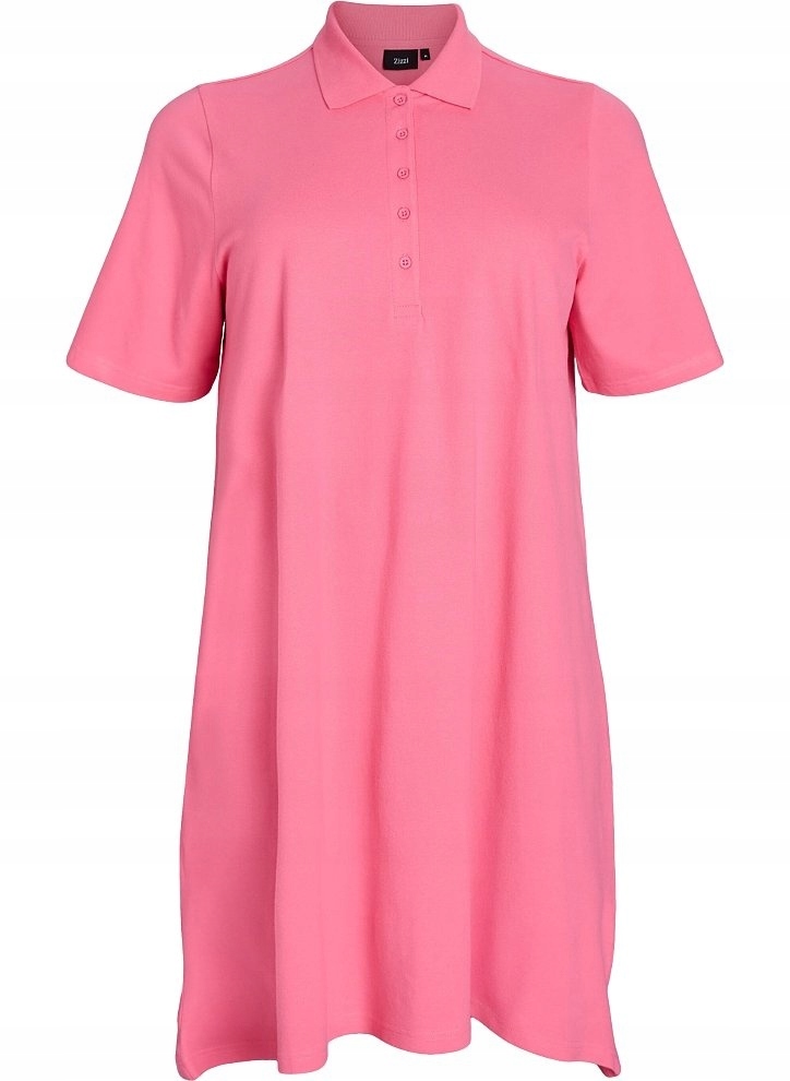 Tunika Plus Size Zizzi Pohodlné Šaty Růžové Polo Bavlna 601B 56