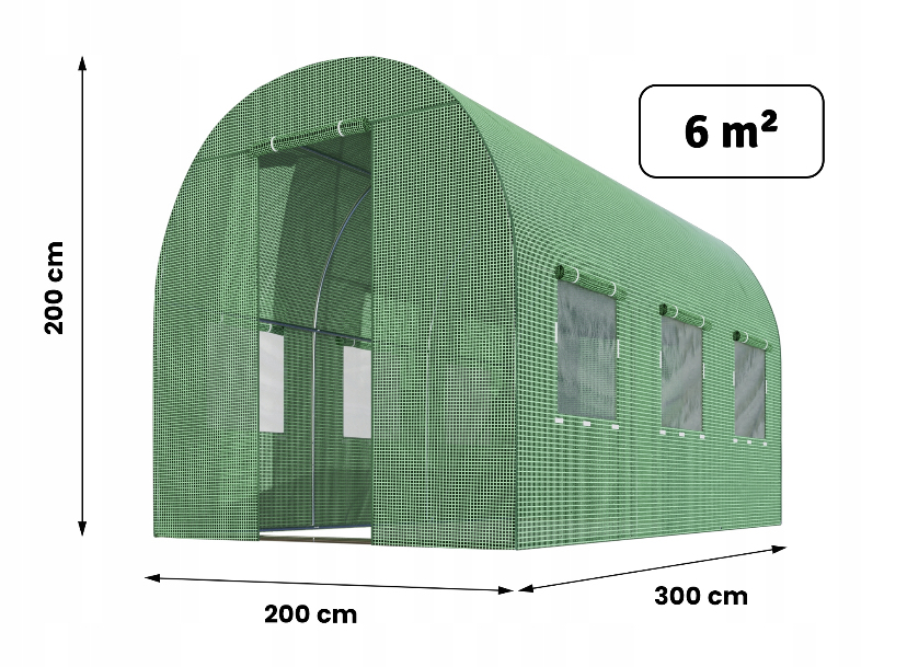 SZKLARNIA TUNEL FOLIOWY OGRODOWY SAMA FOLIA 3x2 300x200 ZIELONA Kolor zielony