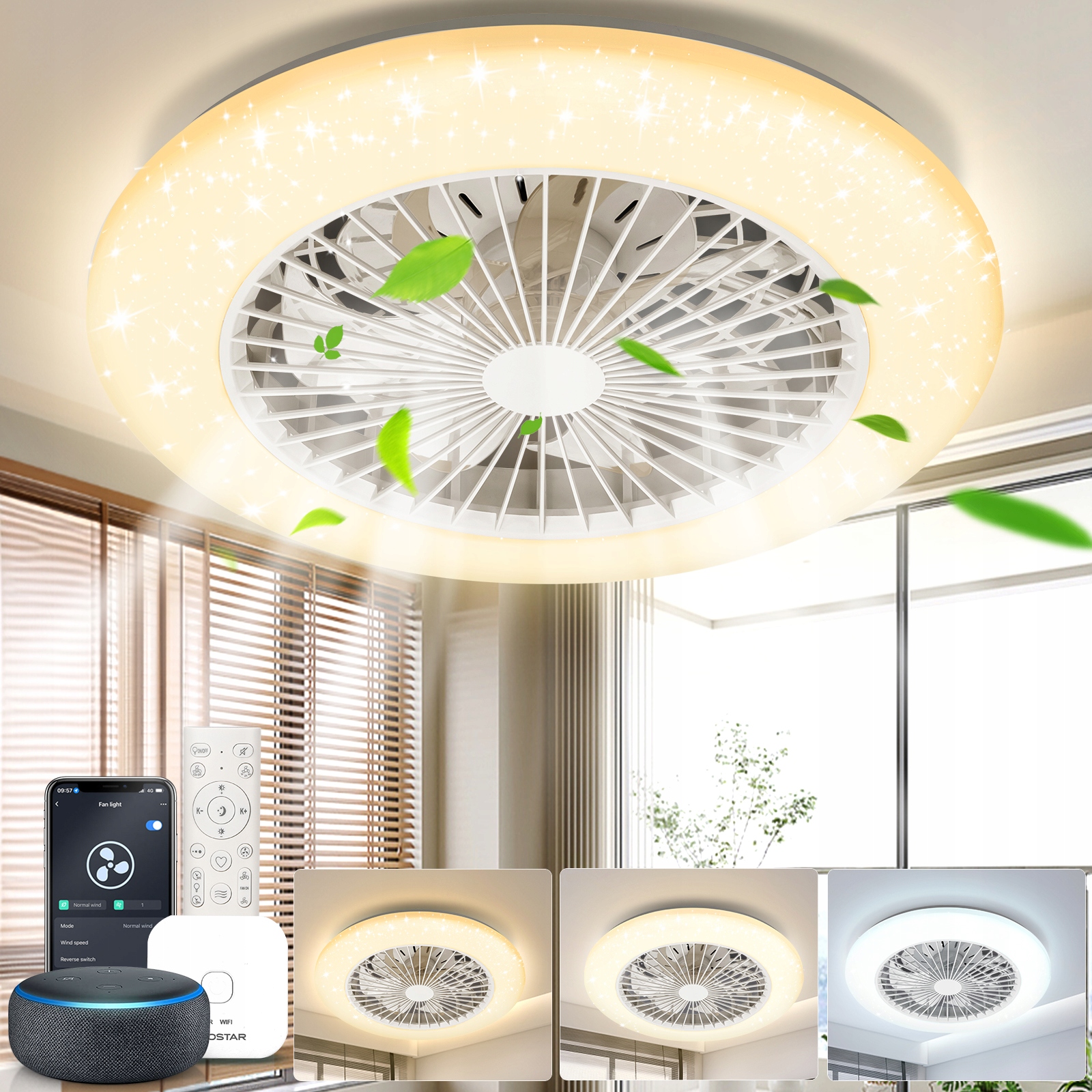 Stropní Ventilátor Větrák Smart Stropní Svítidlo Led Lampa 50 CM Velký 58 W Aigostar