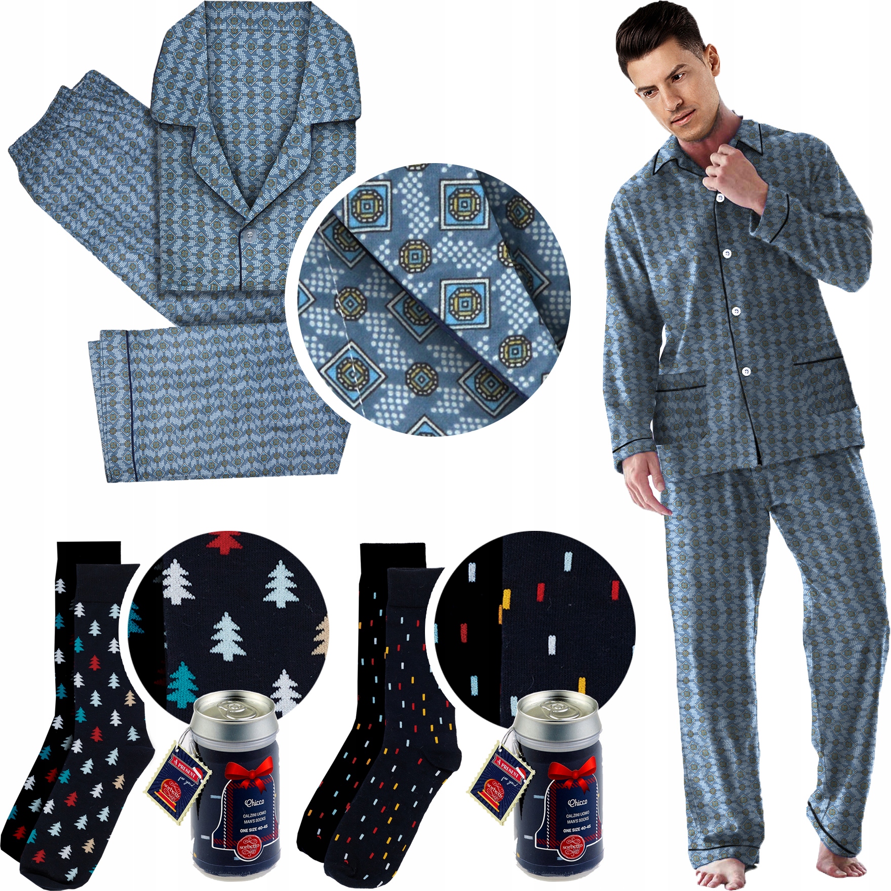 Vánoční pánský set Flanelové Pyžamo vel XXL 2PAK Ponožek vel 40/45