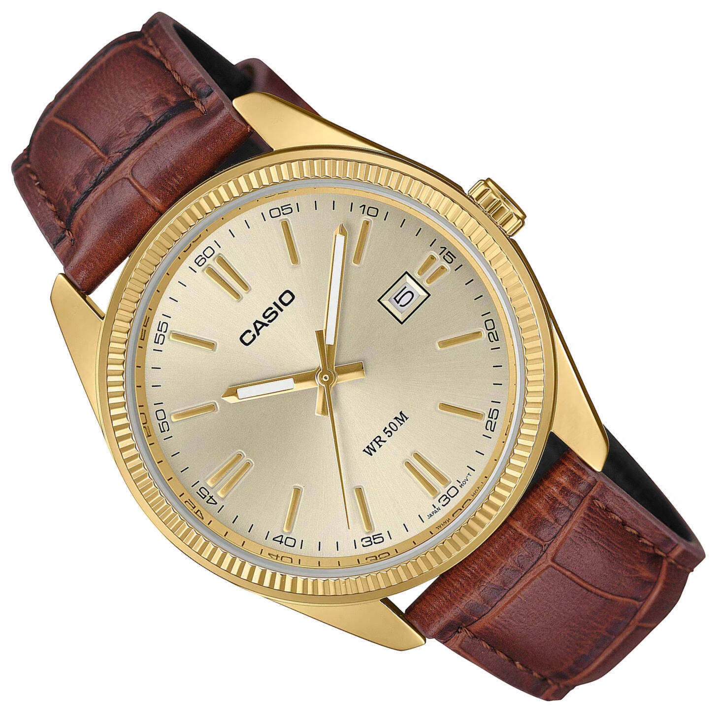 Klasické Pánské Zlaté Vodotěsné Hodinky Casio MTP-1302PGL Kožený Řemínek