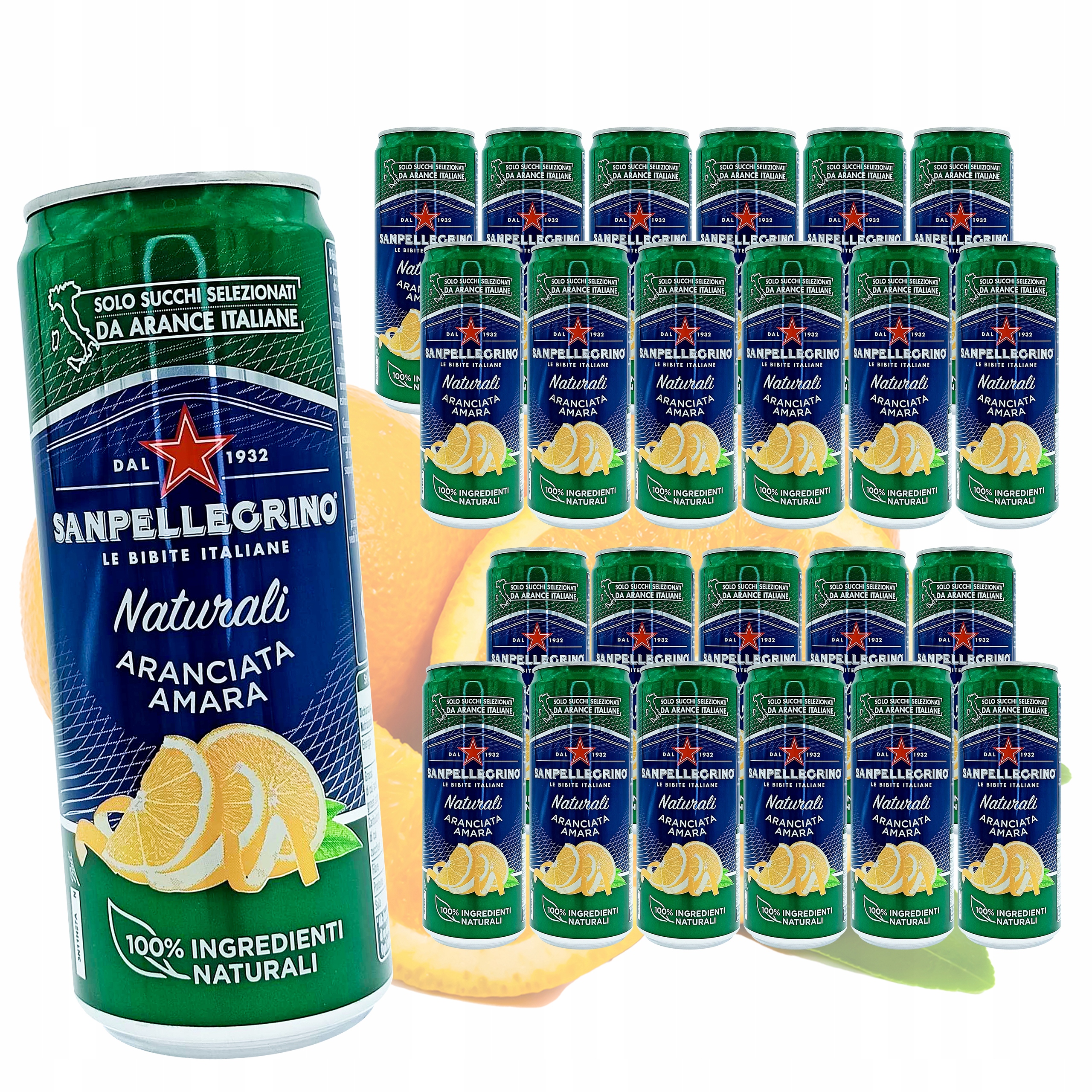 San Pellegrino 330ml Puszka Aranciata Amara Gorzka Pomarańcza Zestaw 24 szt