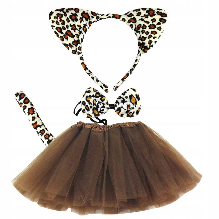 STRÓJ PANTERA GEPARD KOT SPÓDNICZKA + OPASKA + MUSZKA + OGON 10-16 LAT