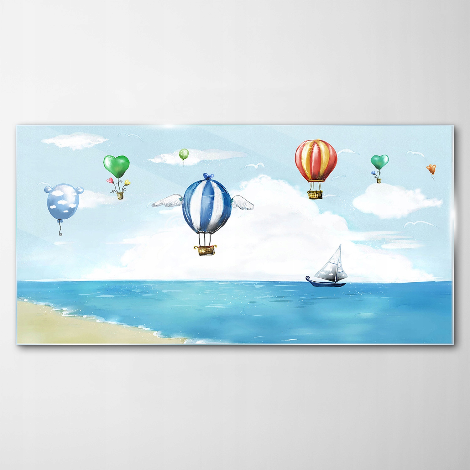 

Hartowany Obraz Szklany Morze Statek Balony 140x70