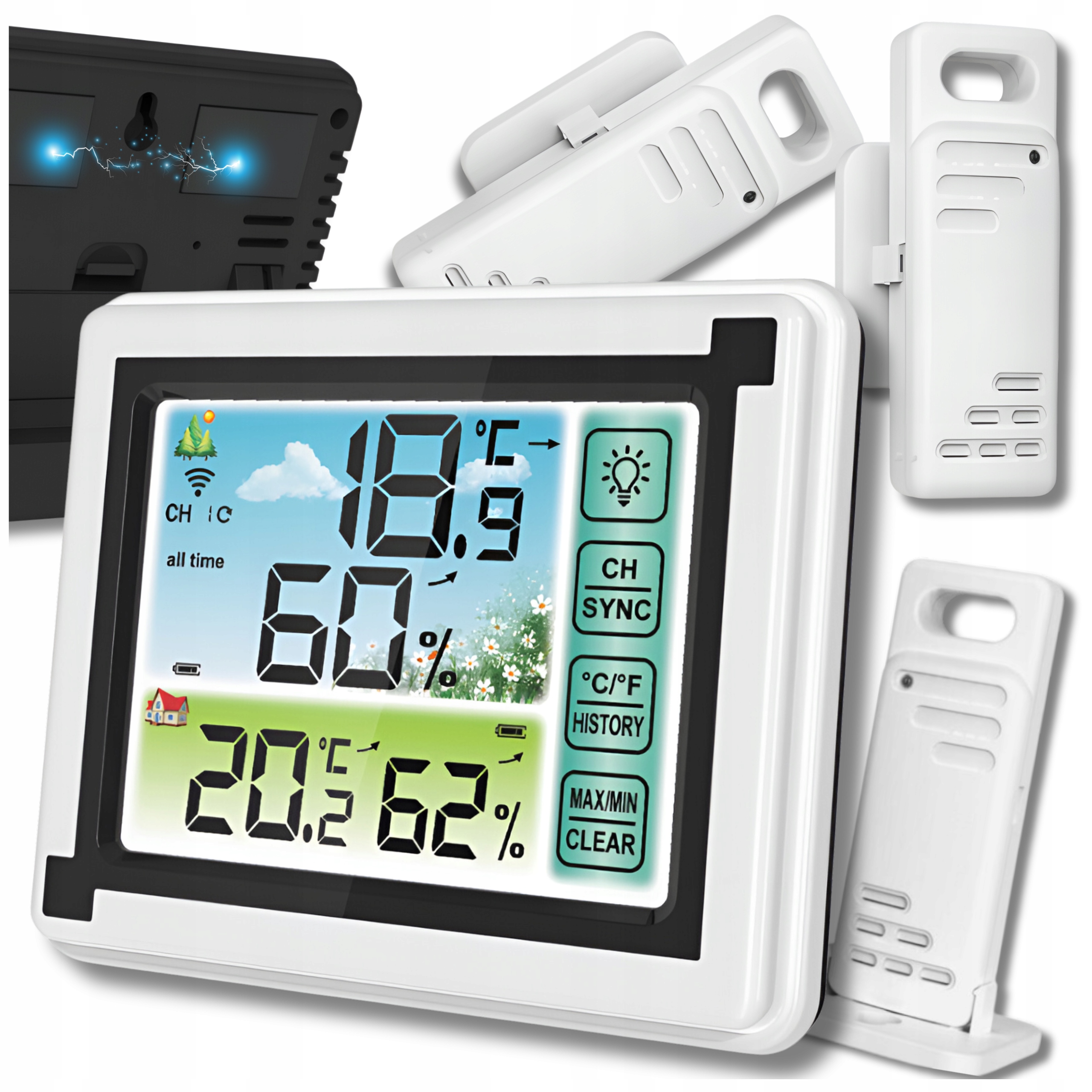 Stacja pogody bezprzewodowa 3 czujniki zewnętrzna meteorologiczna higrometr
