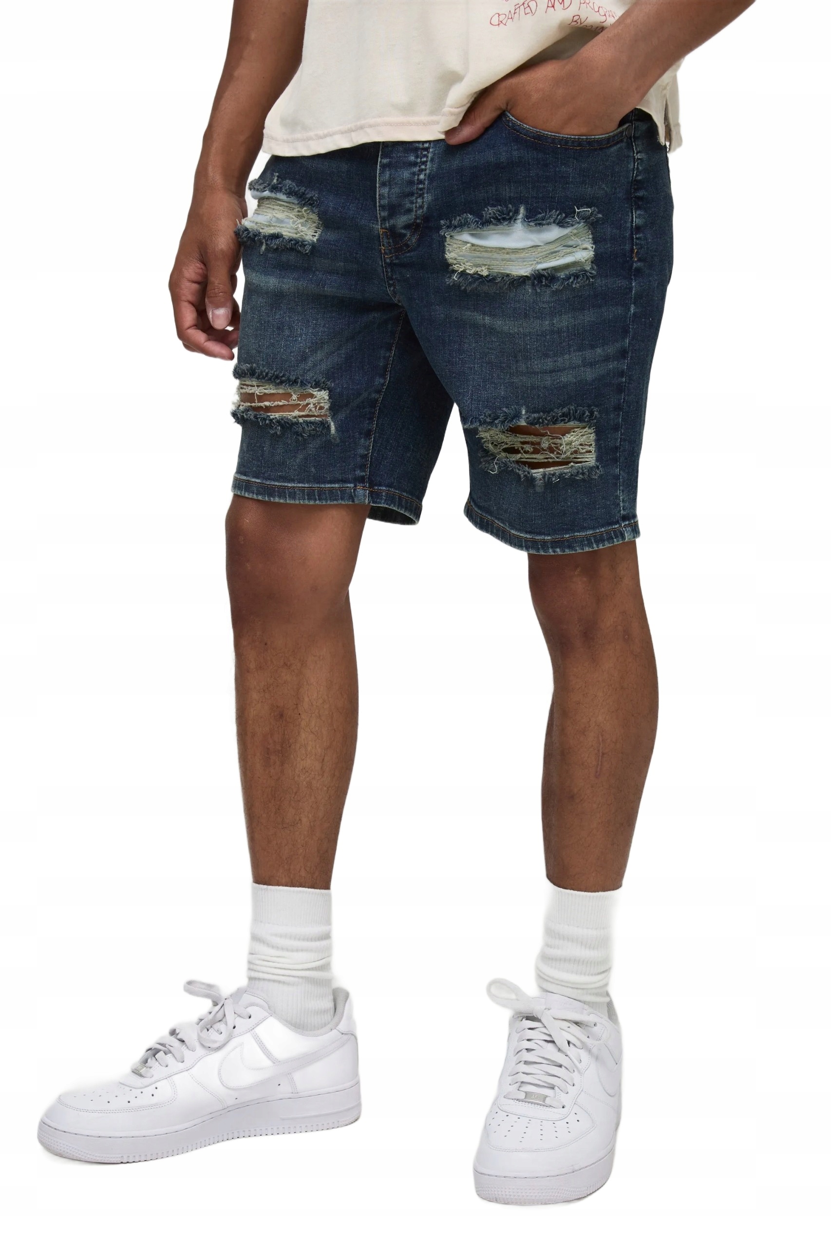 Boohooman Pánské Džínové Kraťasy S Dírami Na Léto 34 Z3A