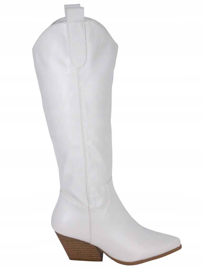 KOWBOJKI DŁUGIE KOZAKI DAMSKIE SKÓRZANE BIAŁE BUTY WIOSENNE 39