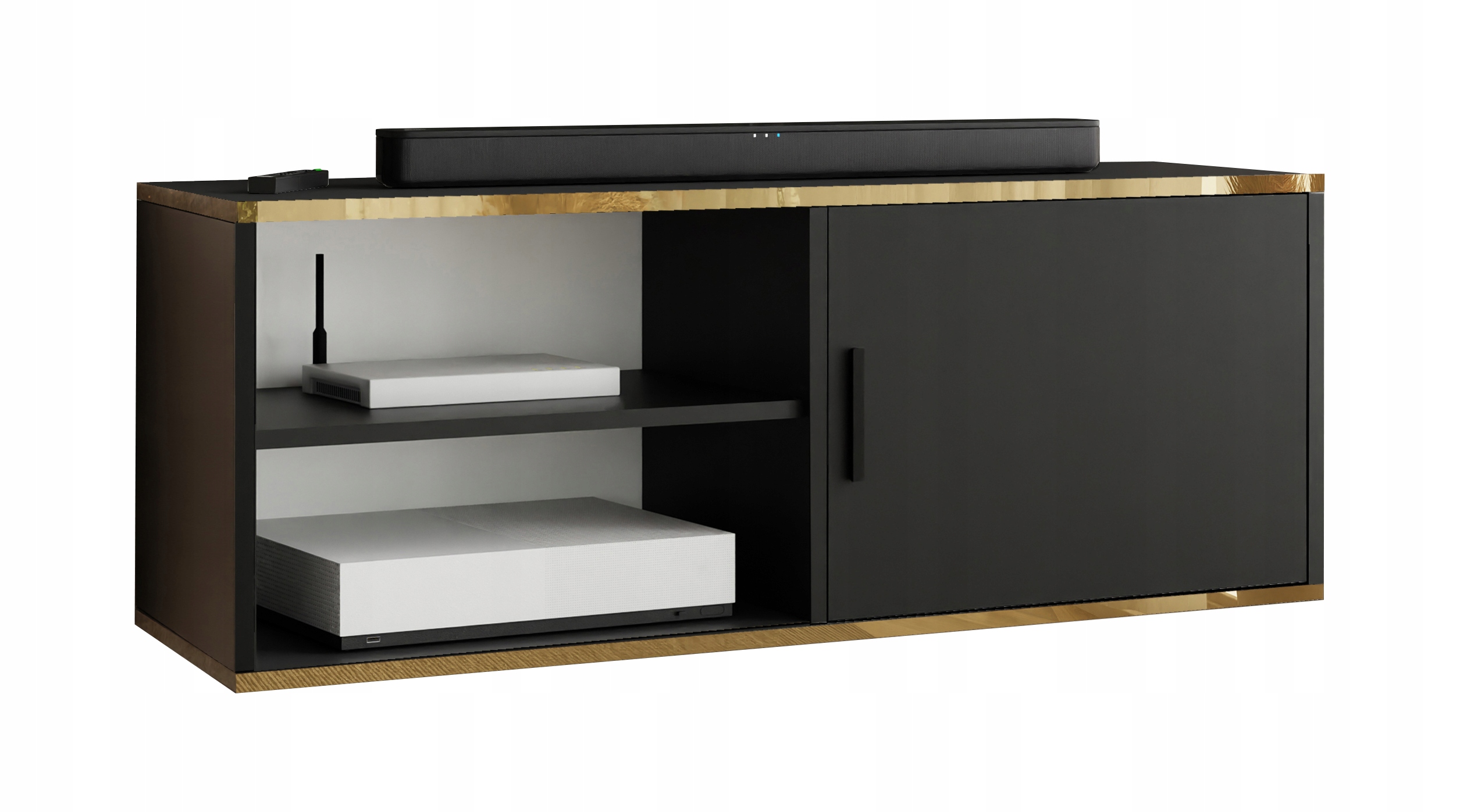 Rtv skříňka Dio 2 otevřená černá se zlatou dýhou