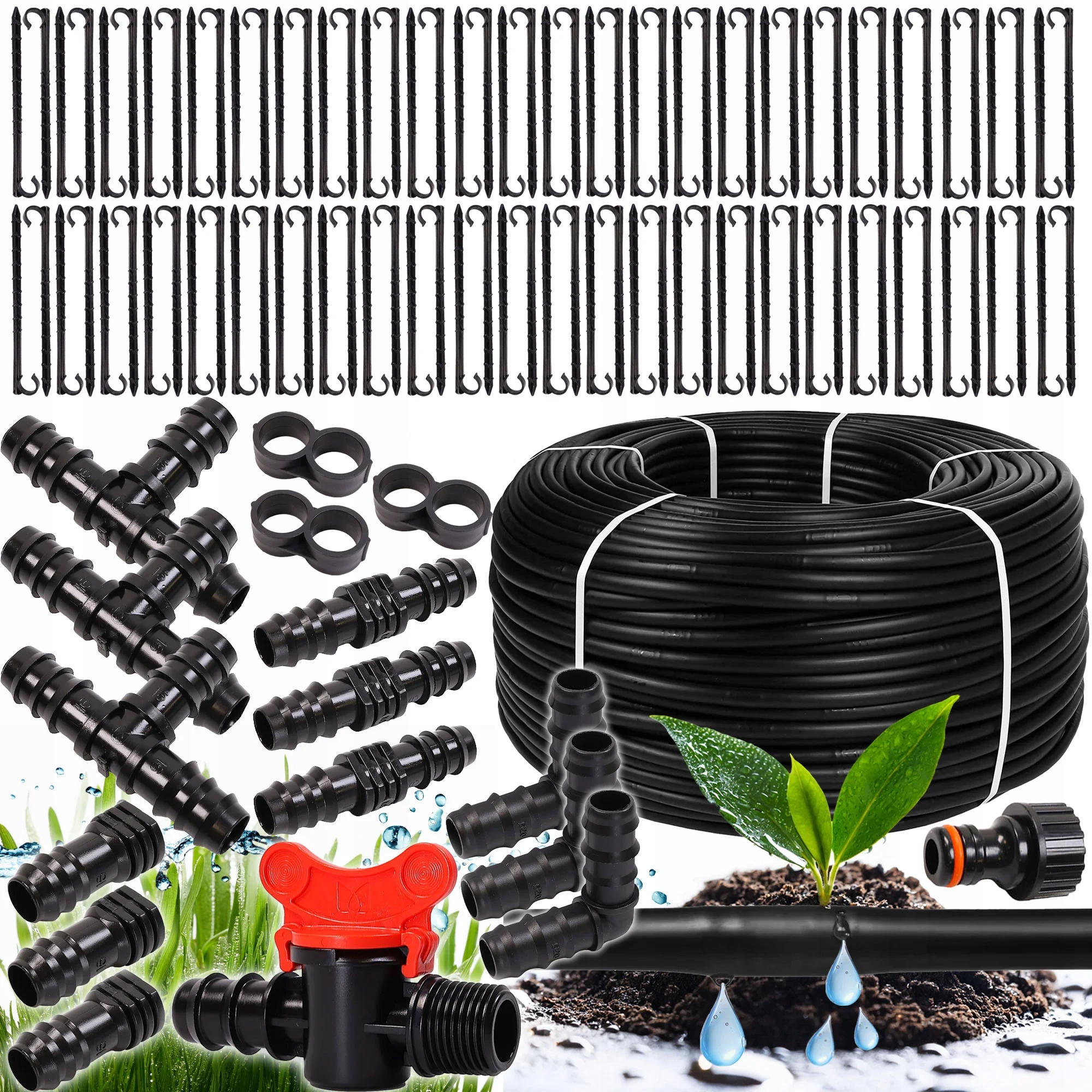 Kapková Závlaha 50 m 188 prvků Komplet Kapkové Zavlažování Bez Komp