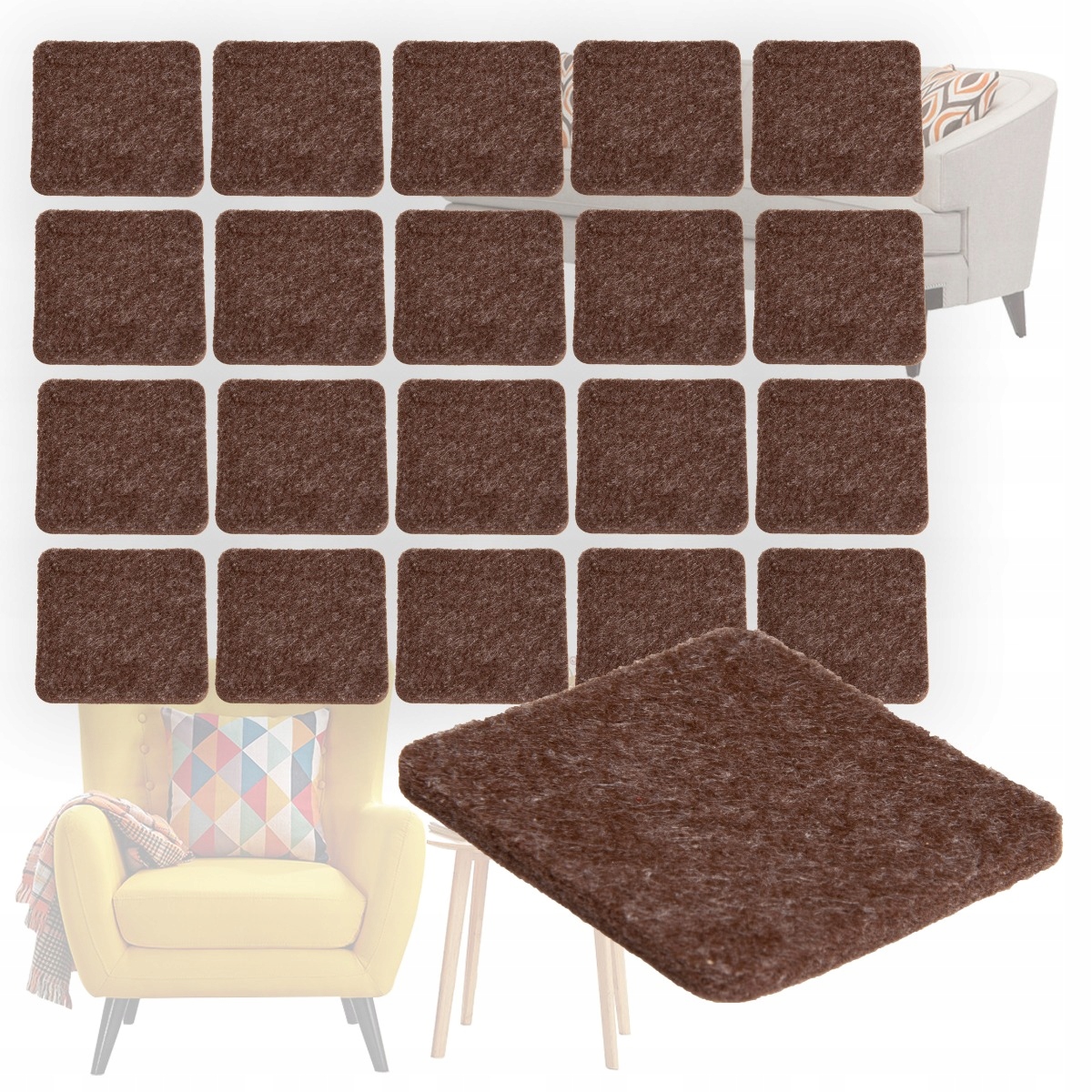 PODKŁADKI POD MEBLE KRZESŁA FILCOWE KWADRAT 20 SZT