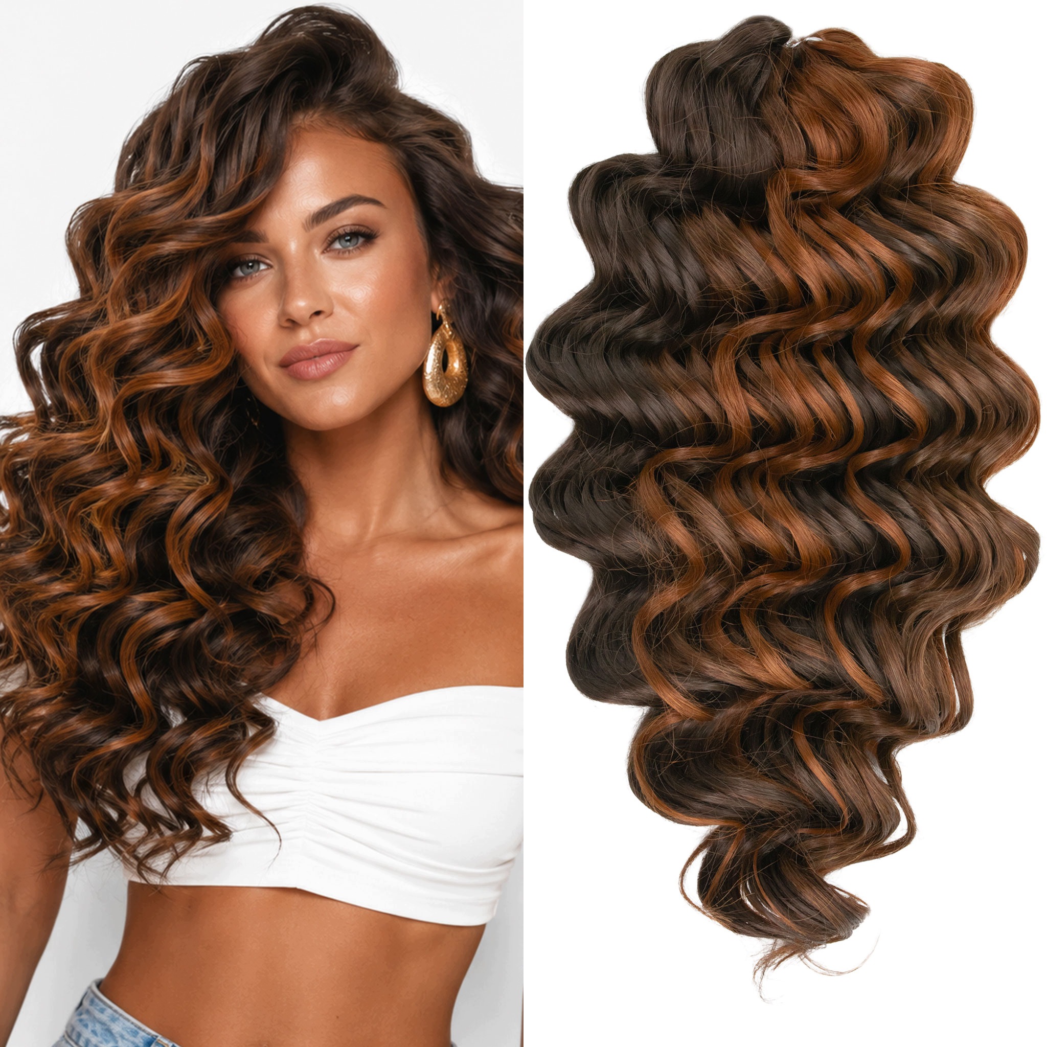 Włosy syntetyczne Afroloki Bella duże loki 20" 50cm 300g brąz rude pasemka