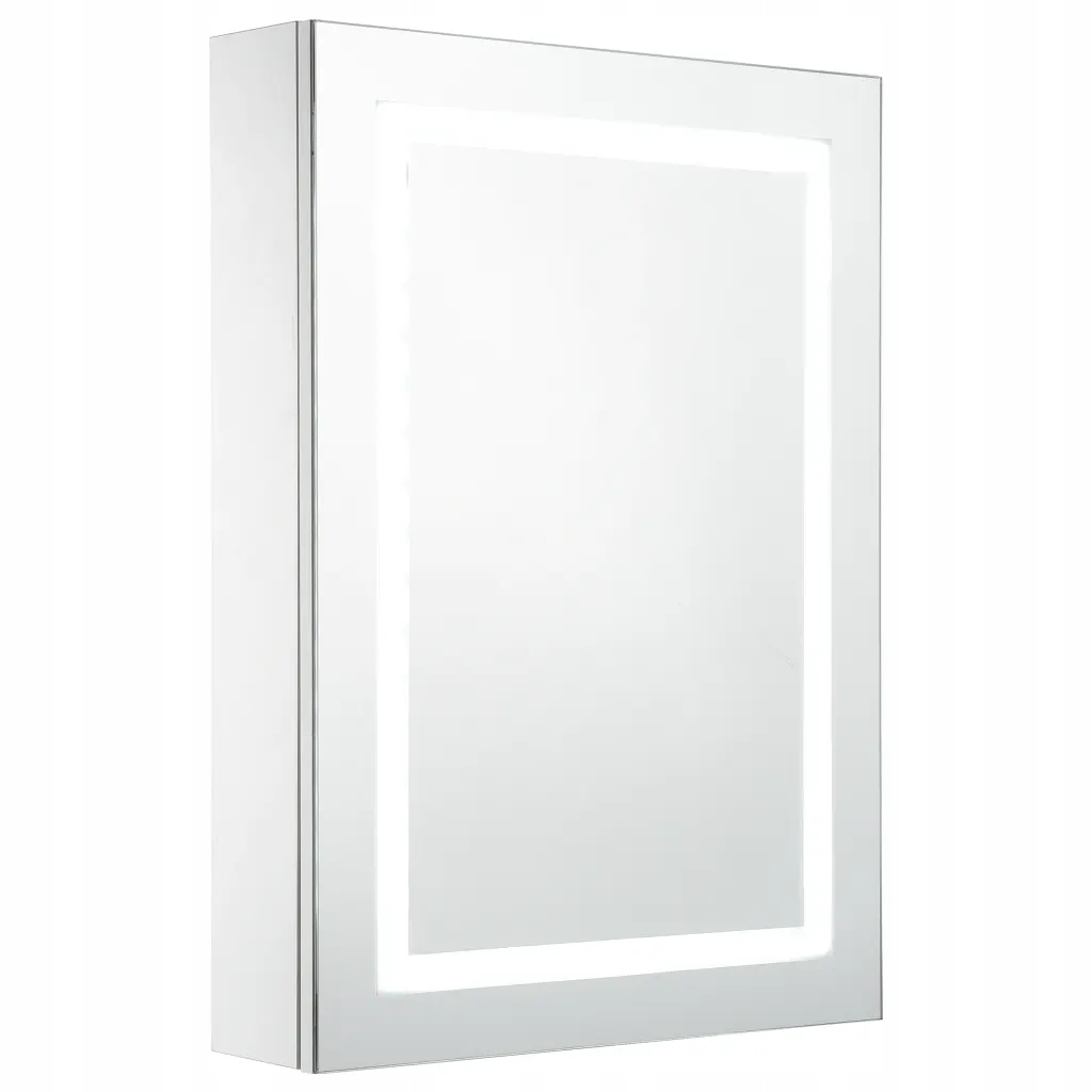 Bílá skříňka se zrcadlem a Led 50x13x70 cm, Mdf, 3 police, stříbrná