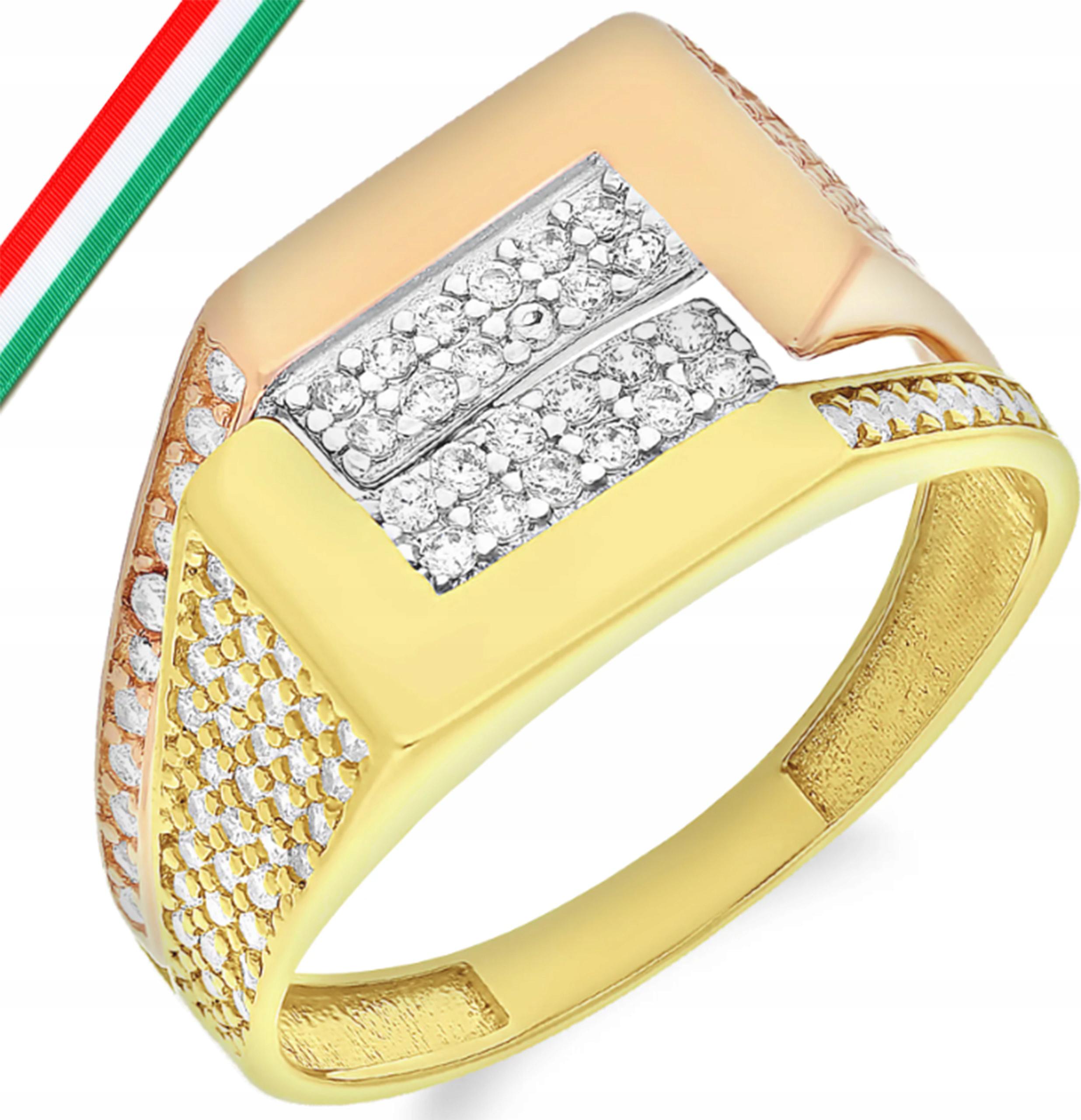 Zlatý prsten 585 široký, bohatě zdobený zirkony, ideální jako dárek 14K