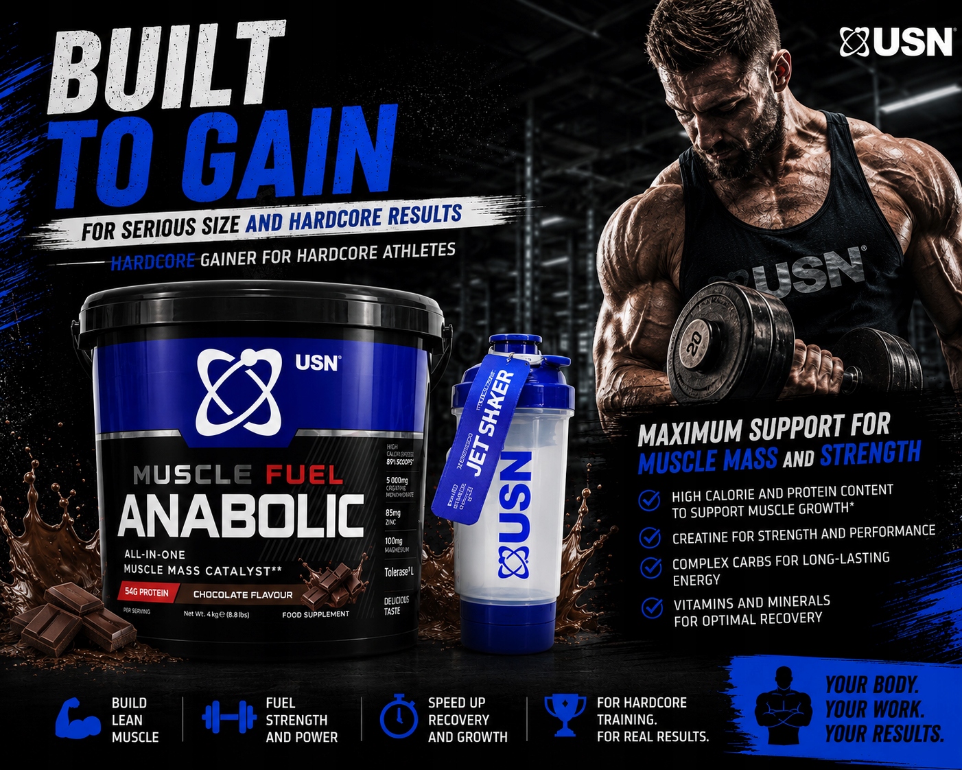 Muscle Fuel Anabolic 4000 g Usn čokoláda shaker Tornado