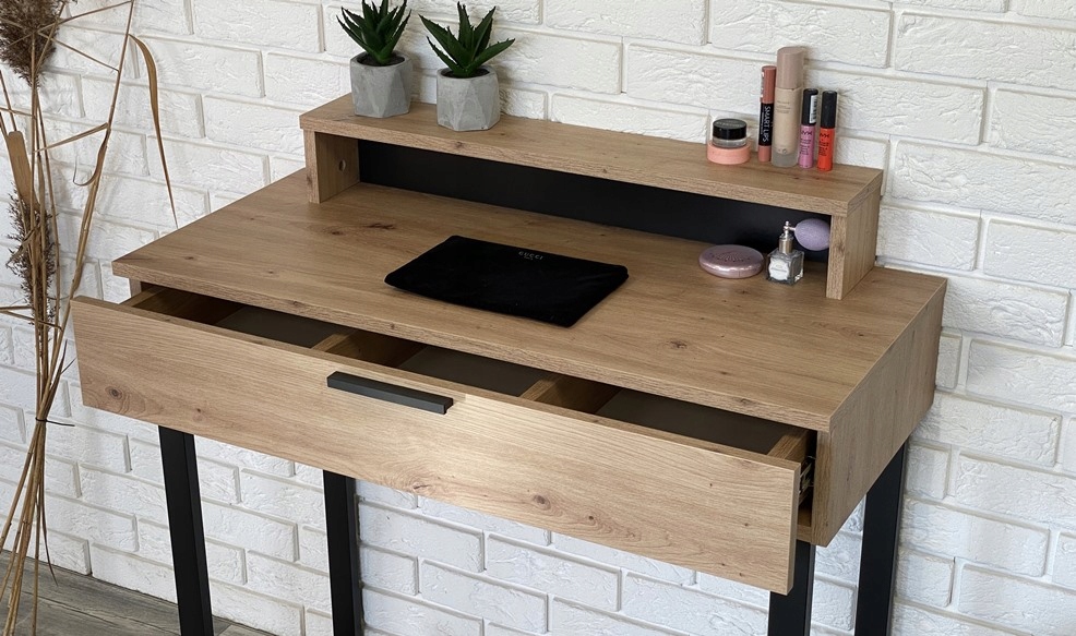 TOALETKA LENA PLUS DĄB ARTISAN METAL CZARNE U 90CM Wysokość mebla 80 cm