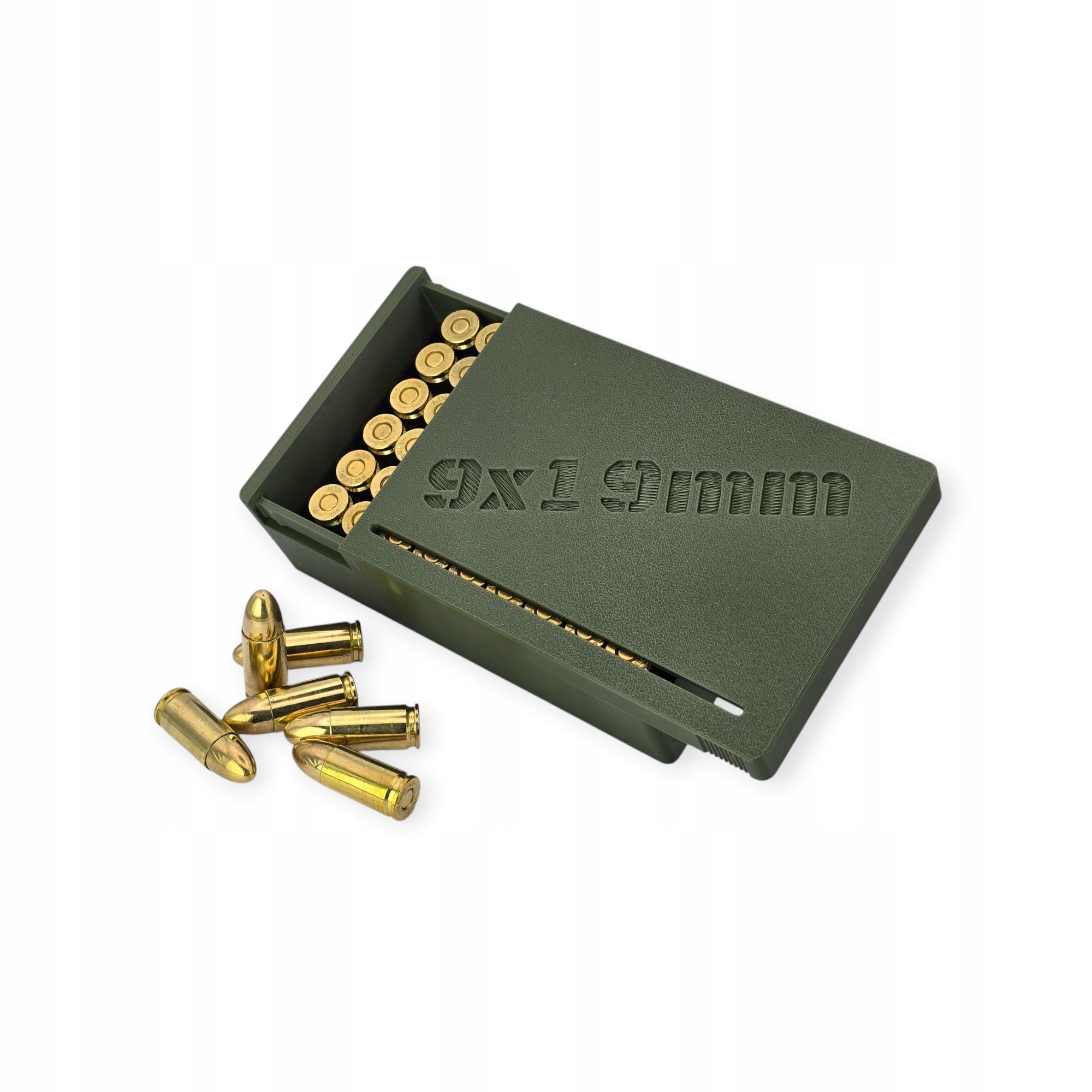 Pudełko pojemnik na amunicję 9x19mm 60 sztuk oliwkowa zieleń