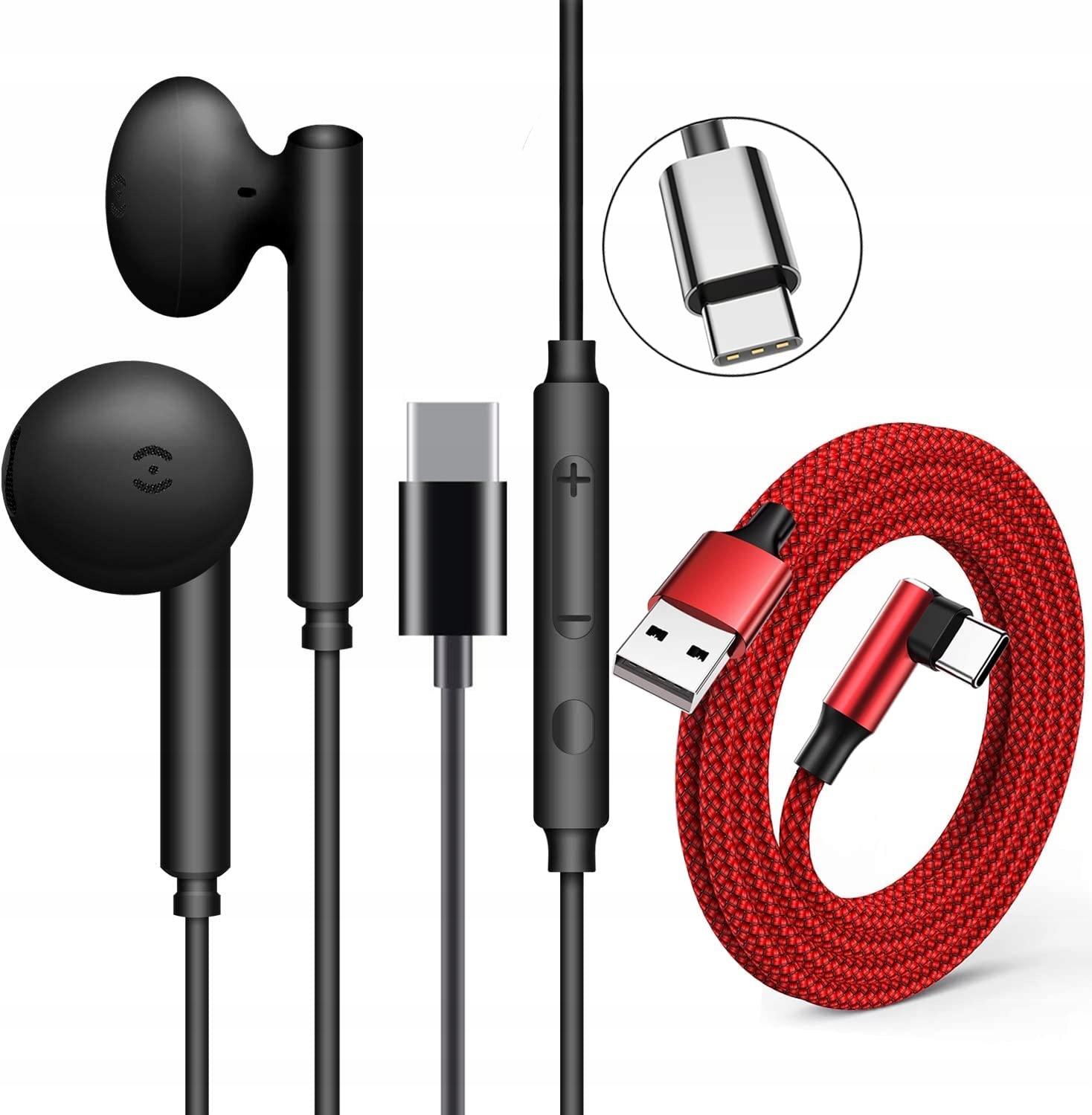 Słuchawki Douszne Przewodowe USB C + Kabel USB C