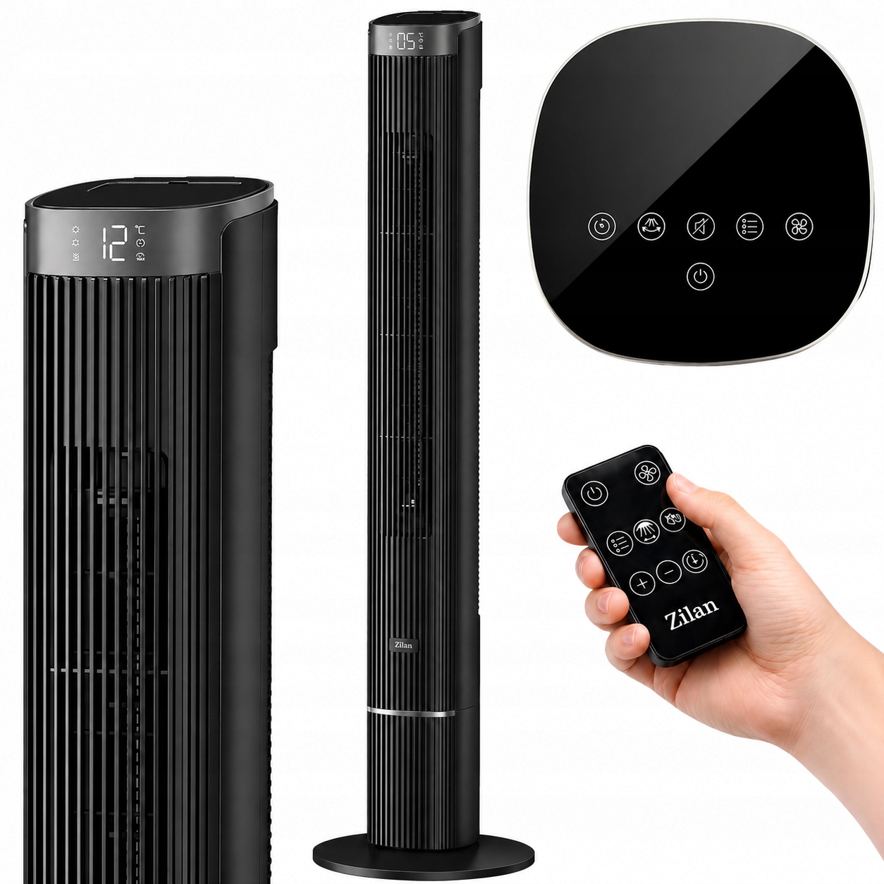 WENTYLATOR KOLUMNOWY 12 PRĘDKOŚCI SMART 110 CM 40W LED PILOT XXL