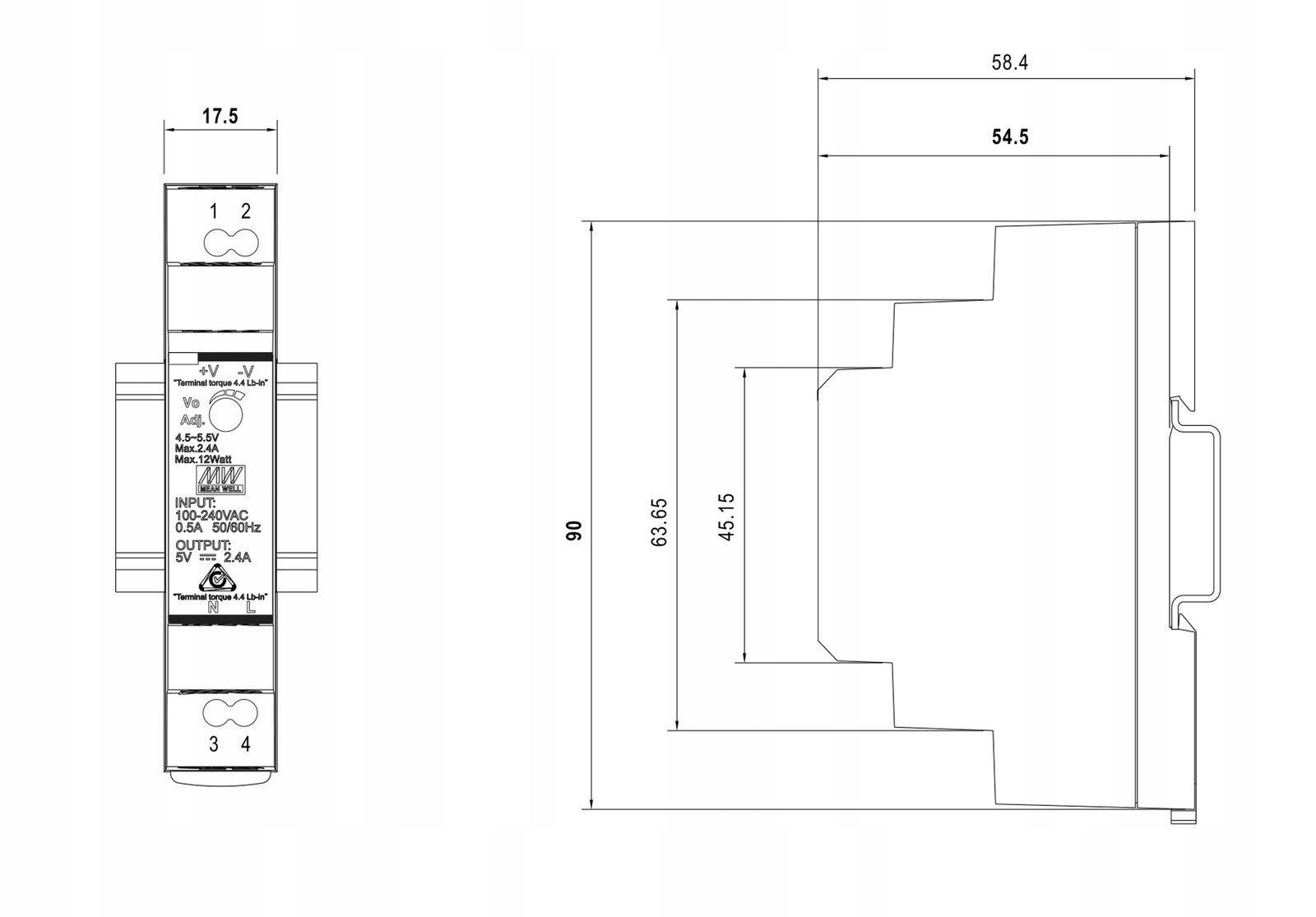 Zasilacz DIN Mean Well HDR-15-12 12 V 1,25 A 15 W Marka Mean Well