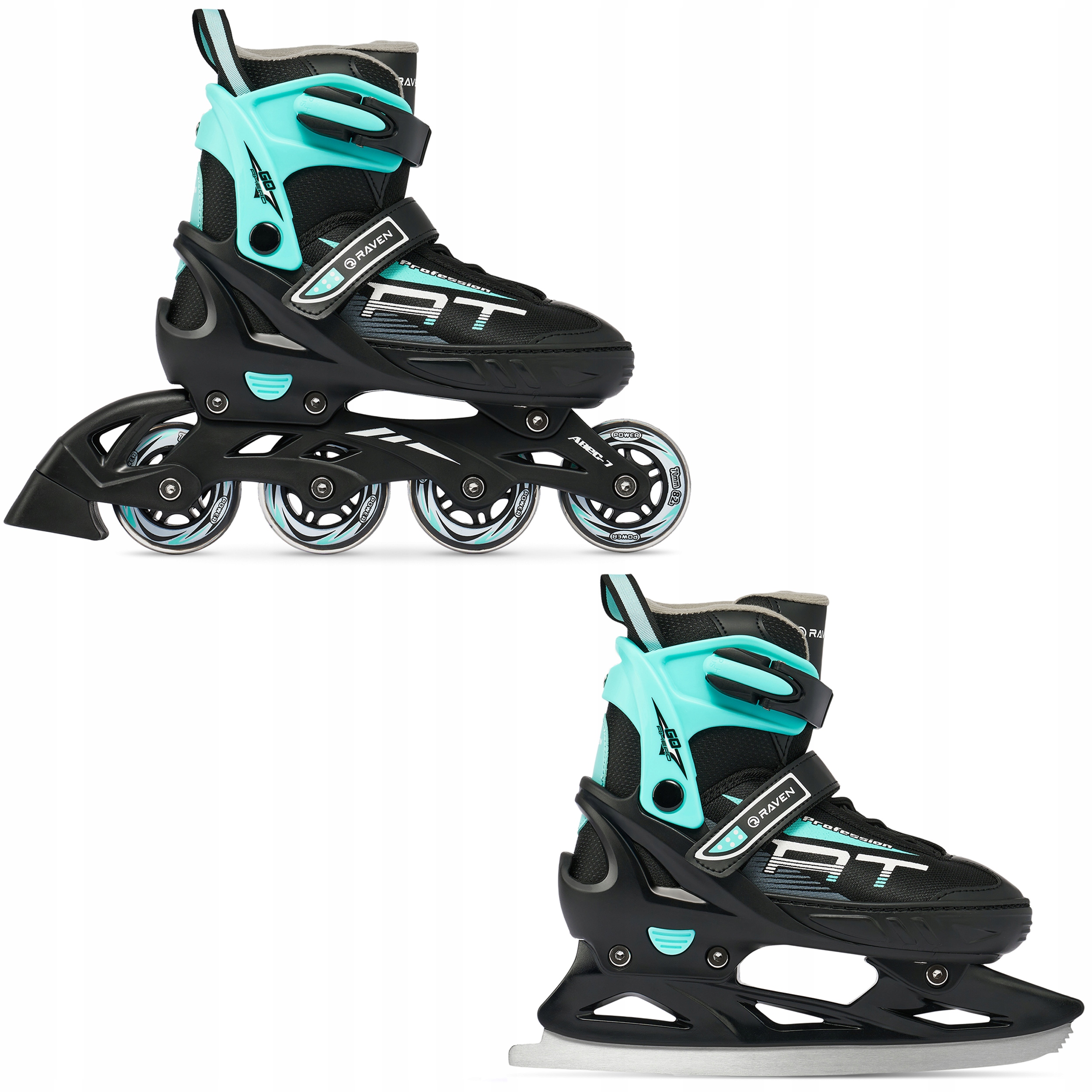 Rolki Łyżwy figurowe 2w1 Regulowane Raven Profession Black/Mint 38-42