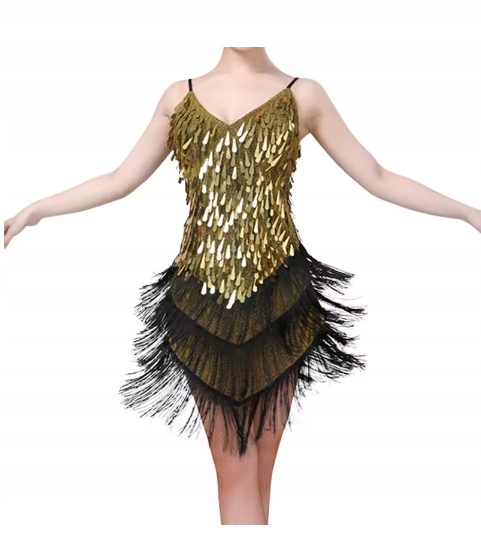 Sukienka Do Tańca Damska Latino Strój Złota 2117