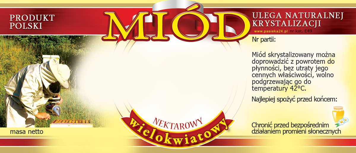 

Etykiety na Miód Wielokwiatowy (100szt) wzór E49