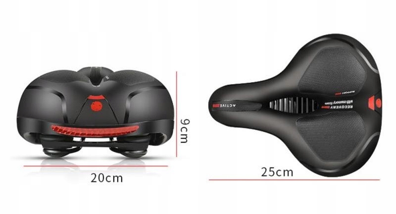 SIODEŁKO ROWEROWE ŻELOWE SZEROKIE MIĘKKIE WYGODNE LAMPKA ROWEROWA NA ROWER Długość 250 mm