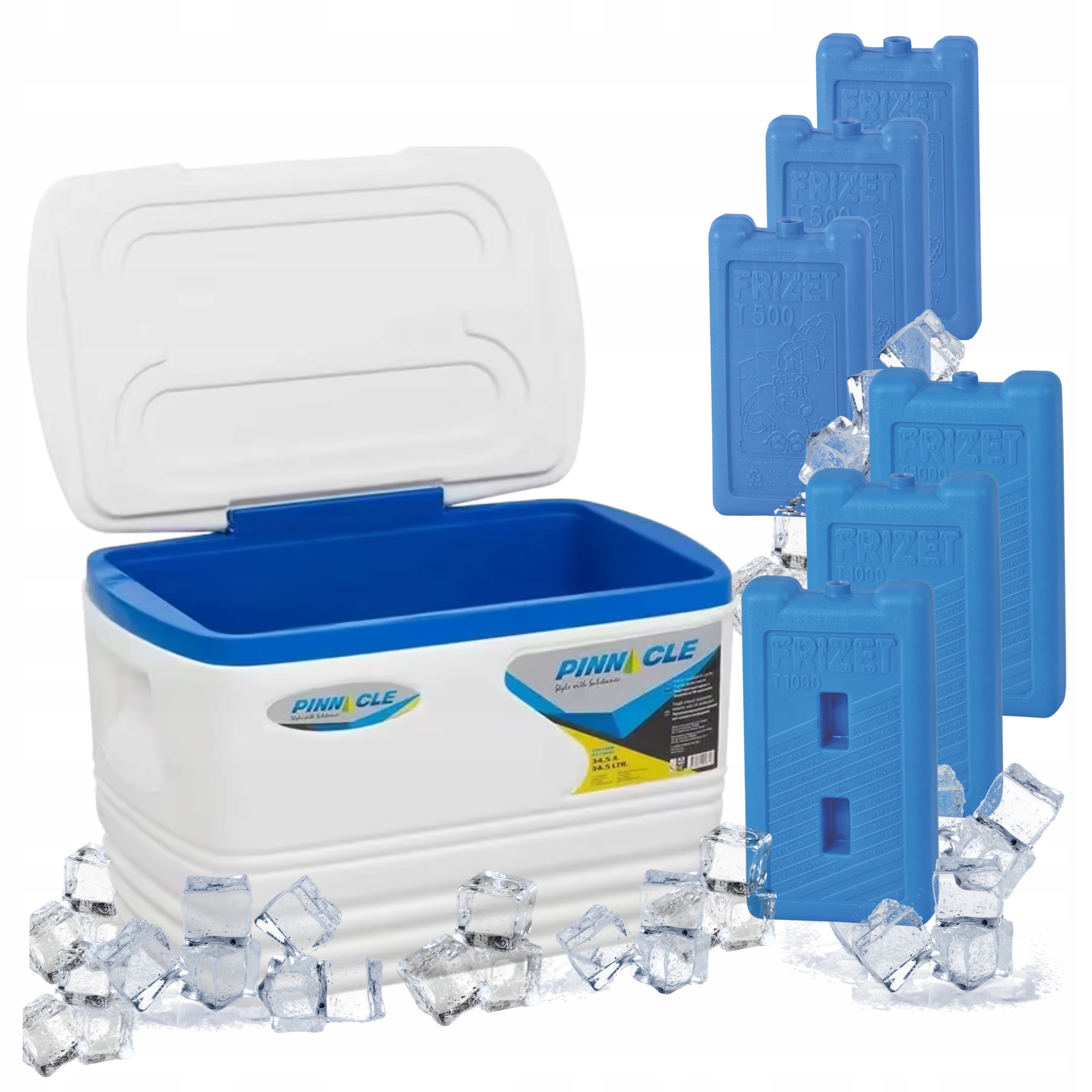 Turistická lednička 34,5L Bílá Pinnacle 6x chladicí vložka, 3x0,5L, 3x1L
