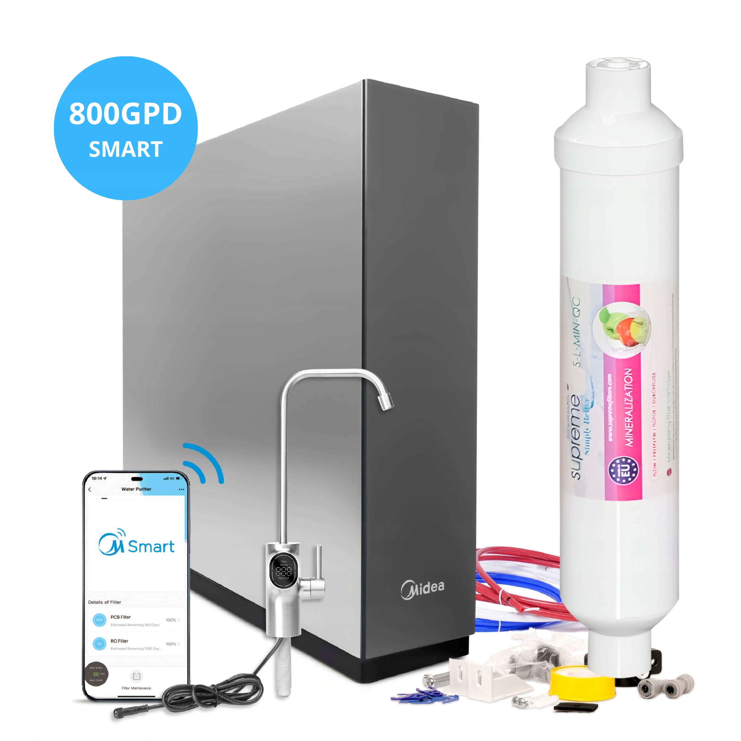 Midea 800GPD Smart reverzní osmóza s WiFi kohoutkem a mineralizátorem