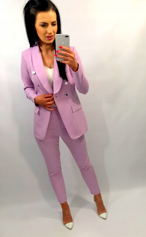 Damski Garnitur Garnitury Damskie Komplet Marynarka Spodnie Liliowy XL Wzór dominujący bez wzoru