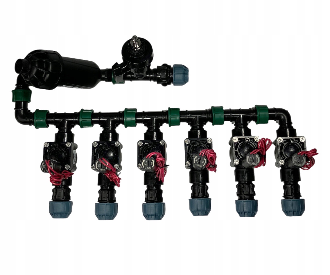 Kolektor 6 sekcji Hunter Pgv na rurę Pe 25mm Filtr Odpowietrznik Mocny
