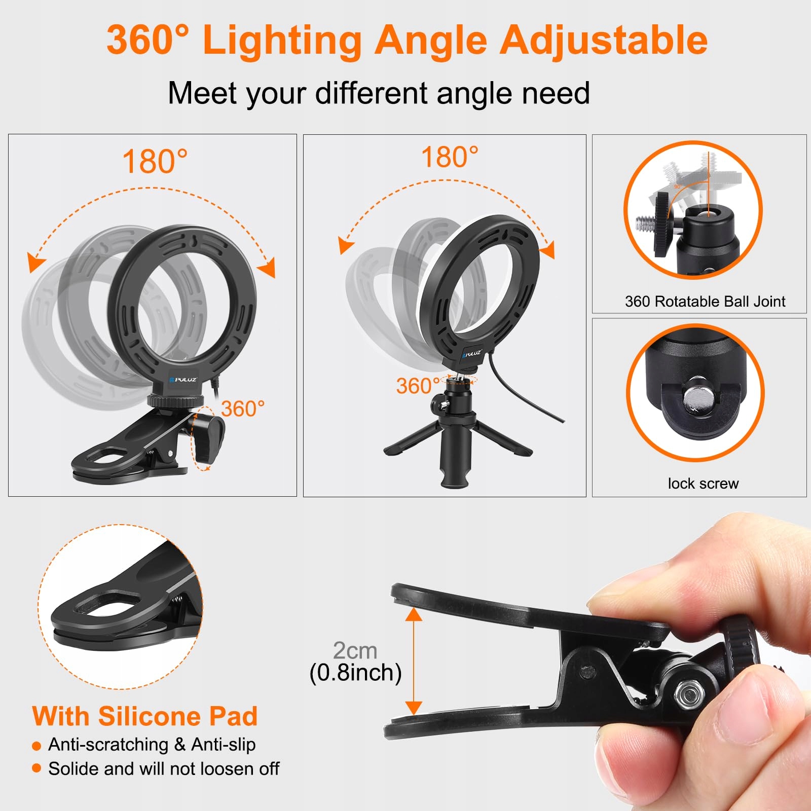 PULUZ Mini lampa pierścieniowa 6 cali, 72 LED laptop — miniatura 6