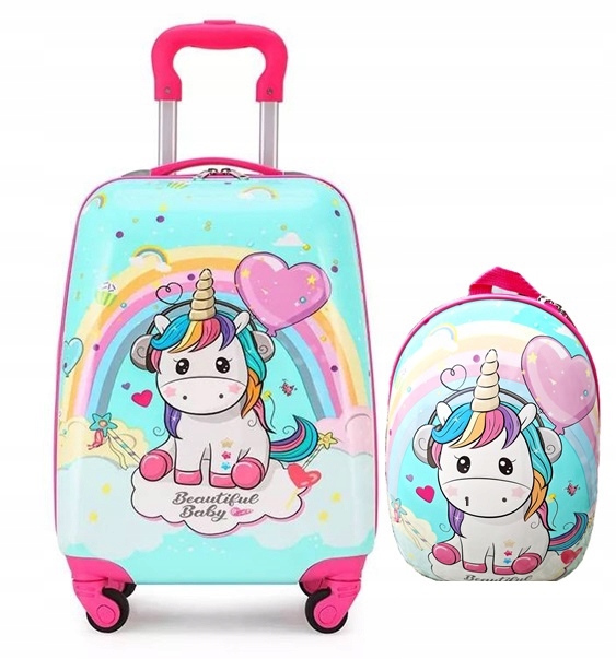 JEDNOROŻEC UNICORN ZESTAW WALIZKA KABINOWA DZIECI BAGAŻ PODRÓŻNA + PLECAK