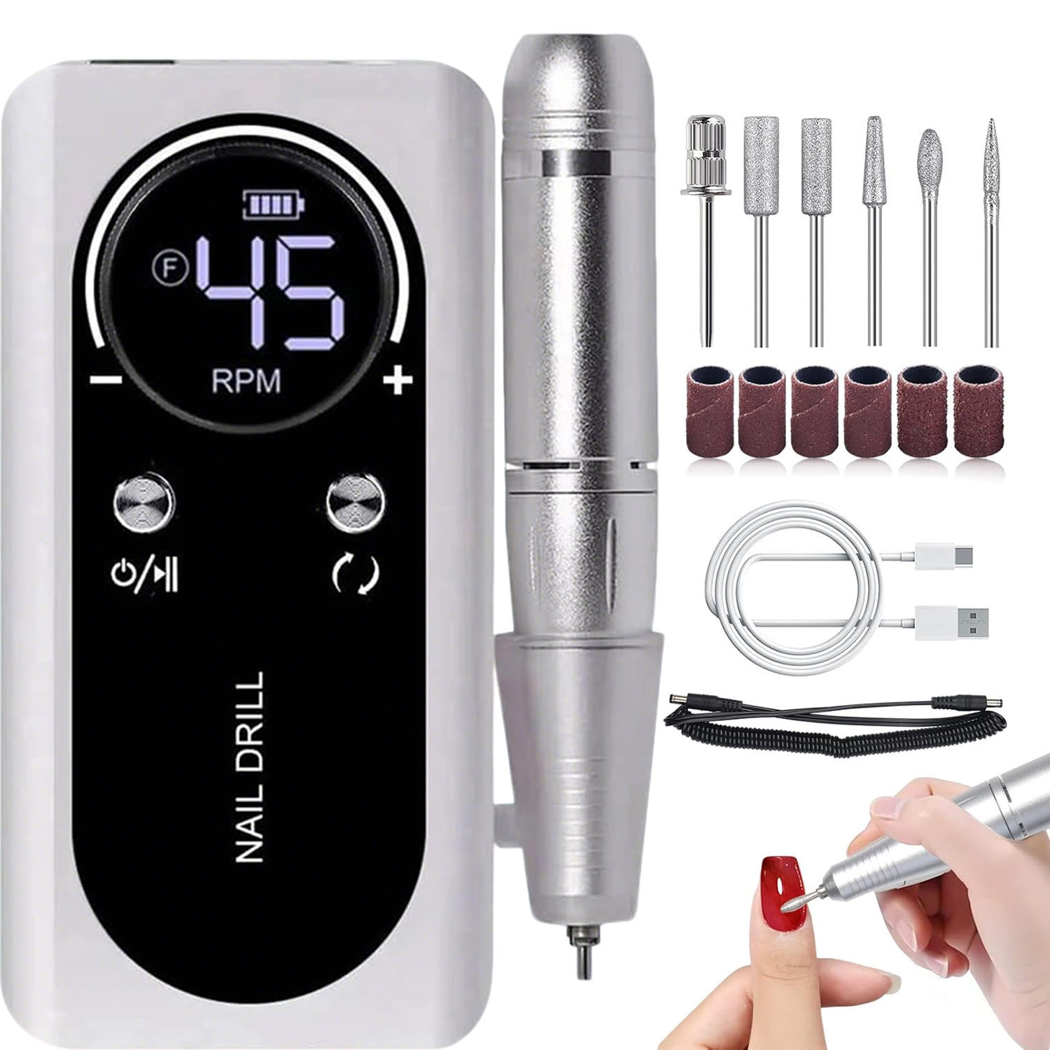 Profesionální Bruska na nehty Manikúra 2000 mAh Silná 45000 ot/min