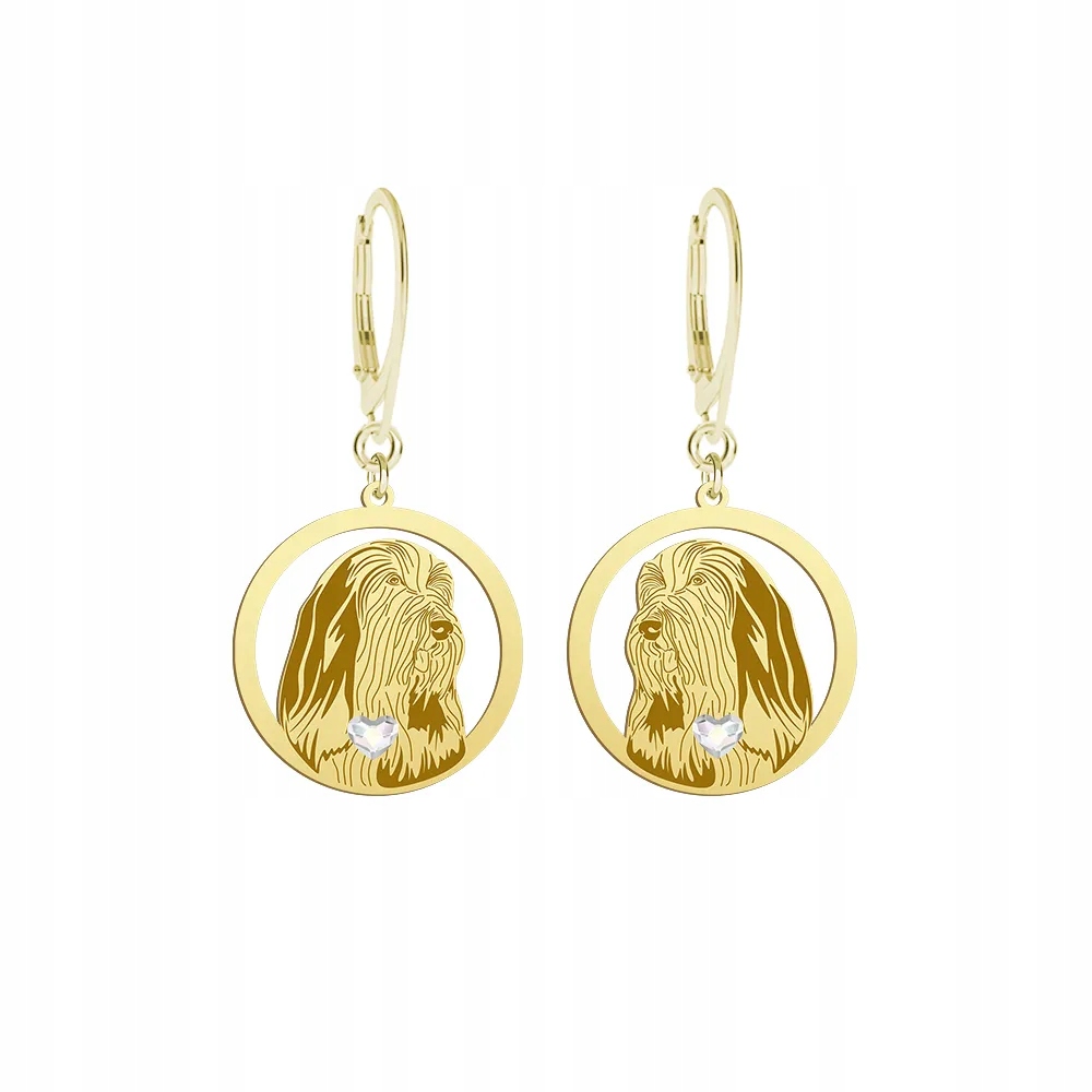 Náušnice Zlaté s pejskem Bearded Collie 925 Dárek Žena Gravírování Bonus