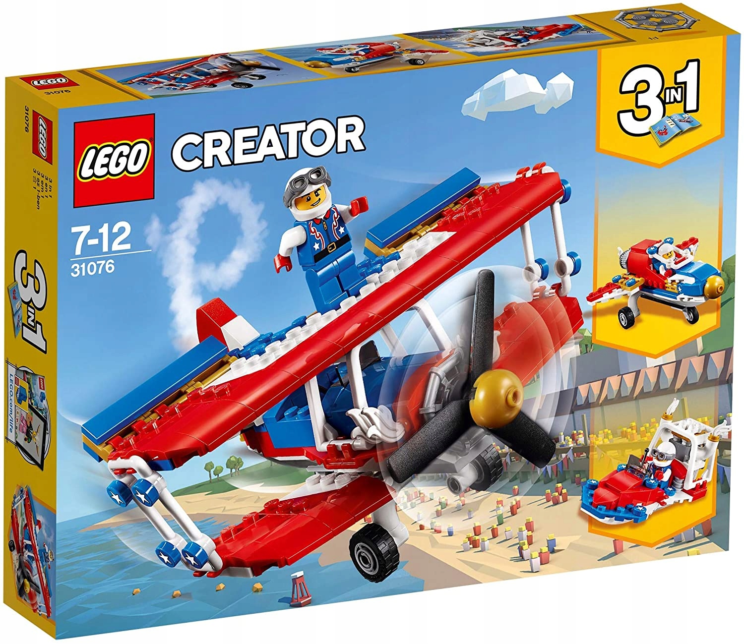 Lego Creator 31076 Kaskadérské letadlo 3v1 Loď má malou stopu po nálepce