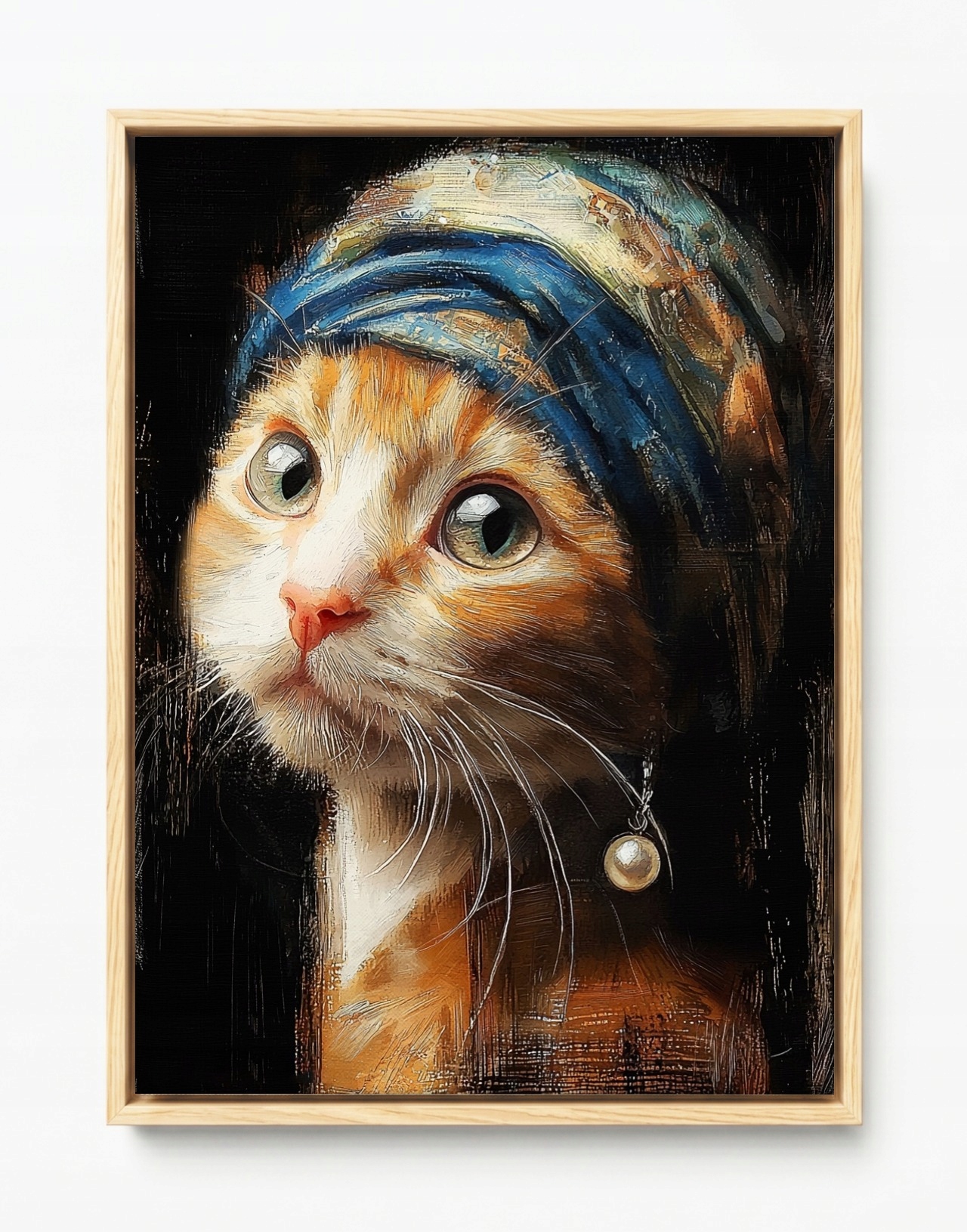 Obraz Rám Americký Box Kočka Dívka S Perlou Vermeer Style Parodia 60x80