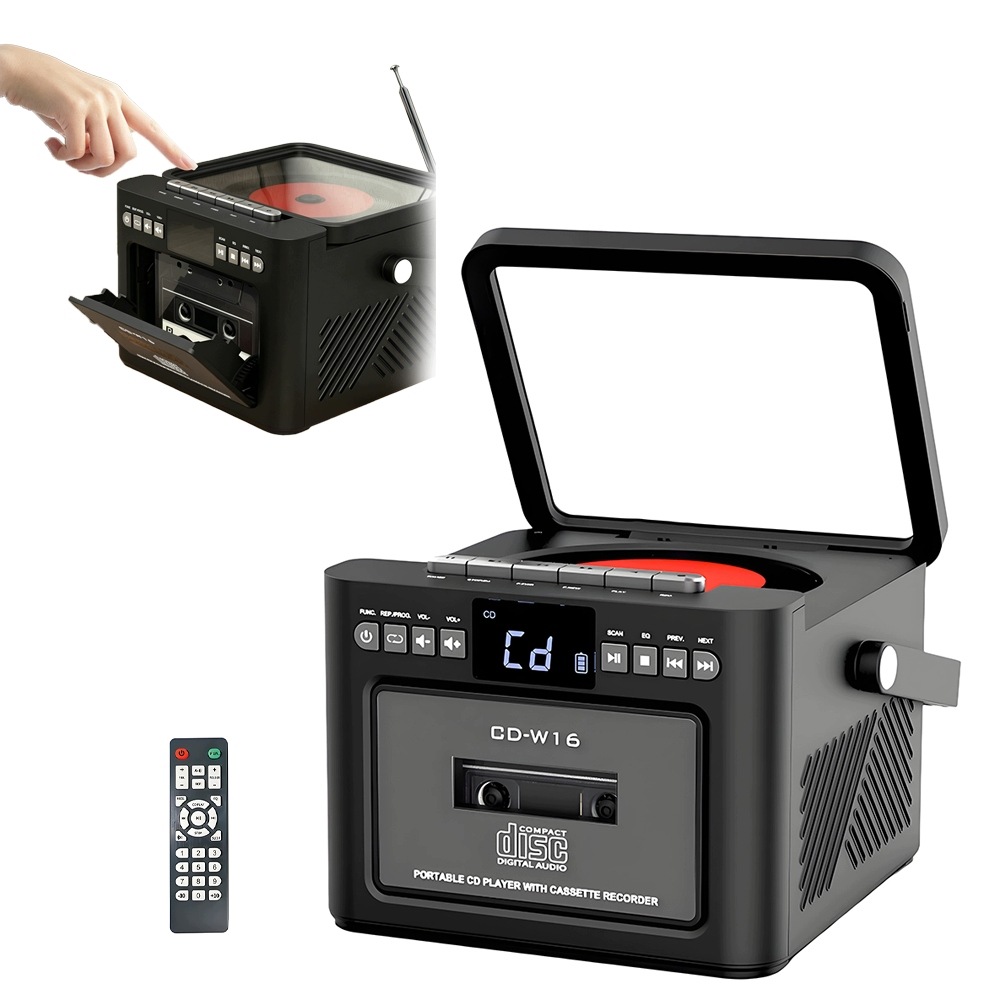 CD a kazetový prehrávač s Bluetooth, Fm rádio, akumulátorový