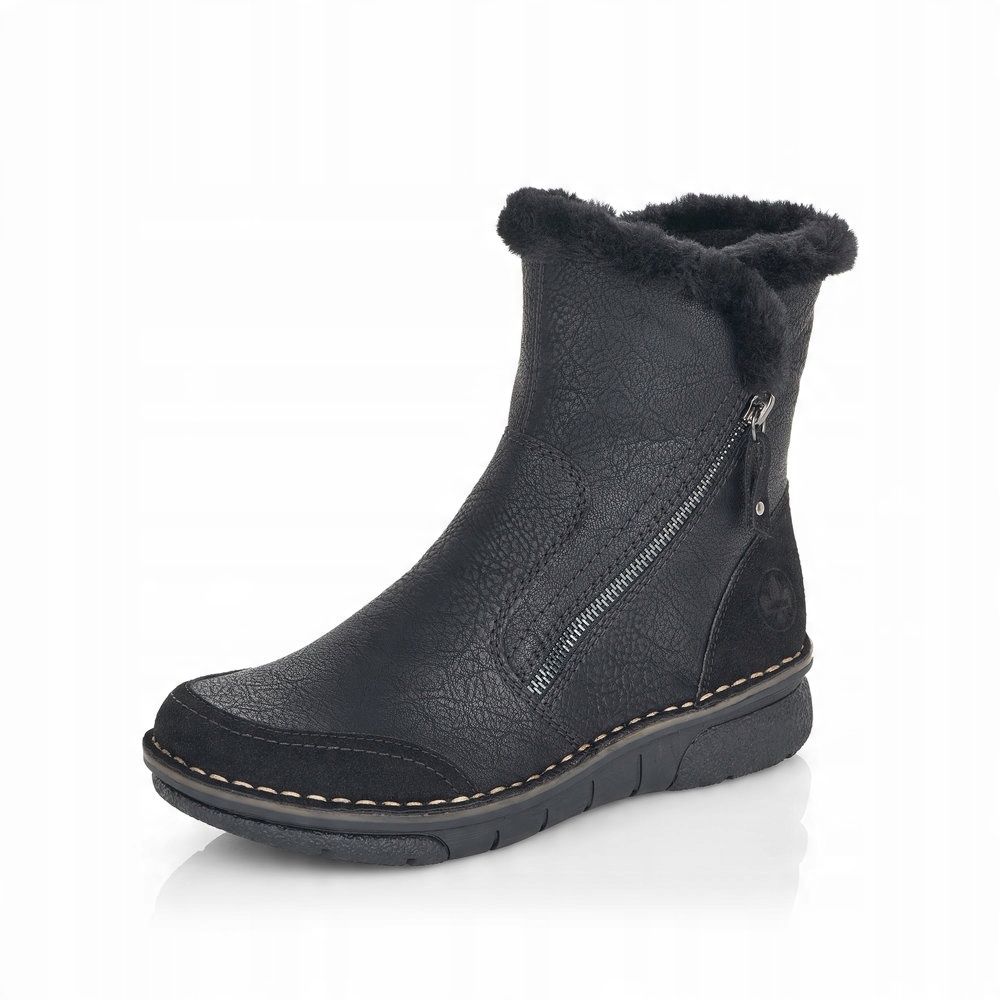 

Rieker czarne botki zimowe damskie komfortowe buty