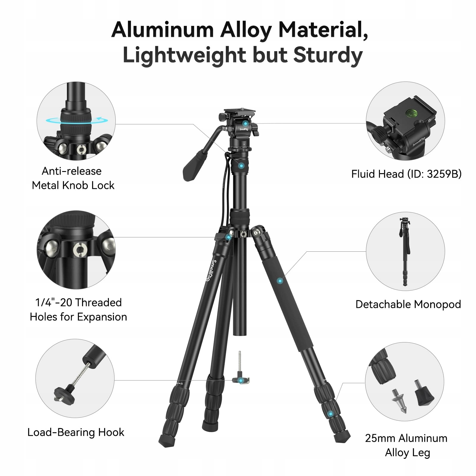 SMALLRIG Statyw Wideo 71" z Głowicą Fluidową, Maks Obciążenie 15 kg — miniatura 7