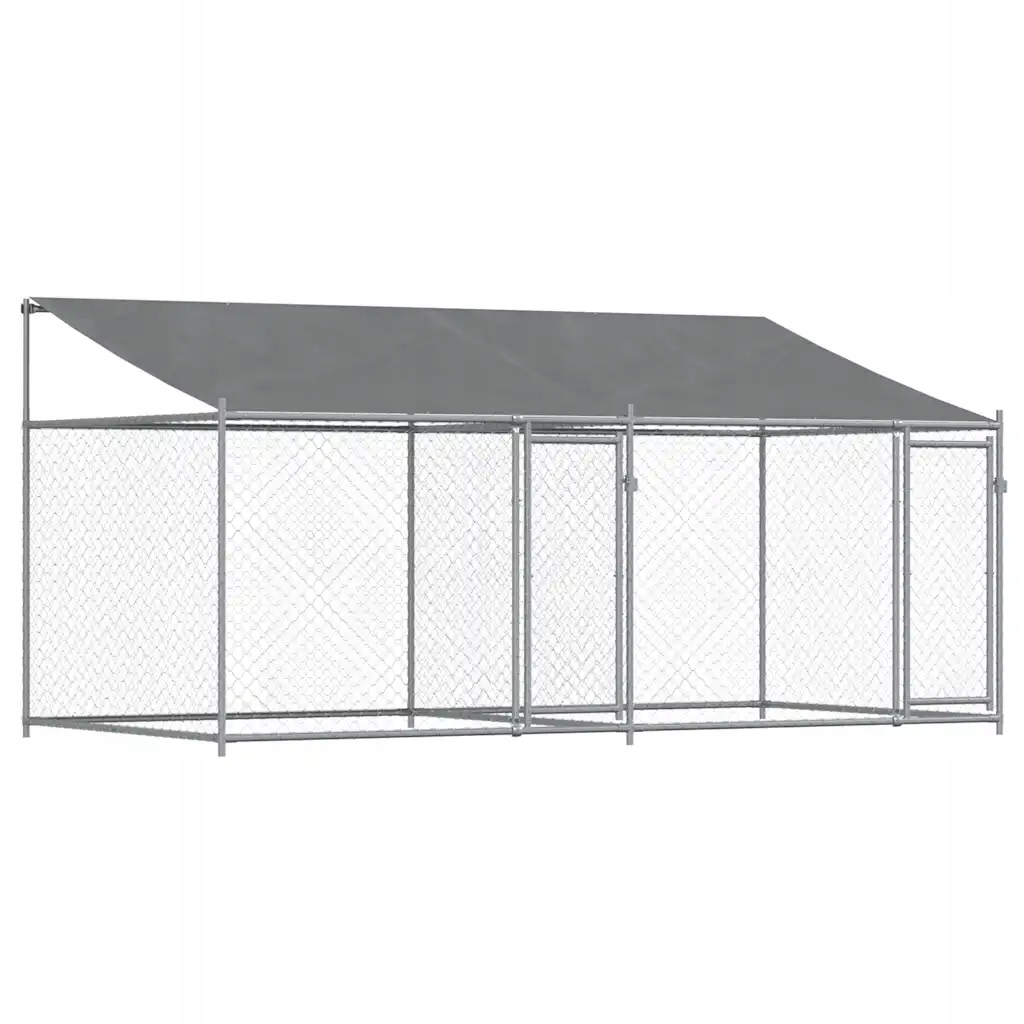 Mobilní klec pro psa z galvanizované oceli, síťovaná, 4x2x2 m, šedá