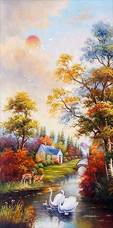 Diamantová Výšivka Diamond Painting Mozaika Lesní dům 45x85 cm 5D sada