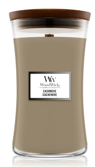 Woodwick Sójová vonná svíčka Cashmere Velká 610 g Dřevěný knot