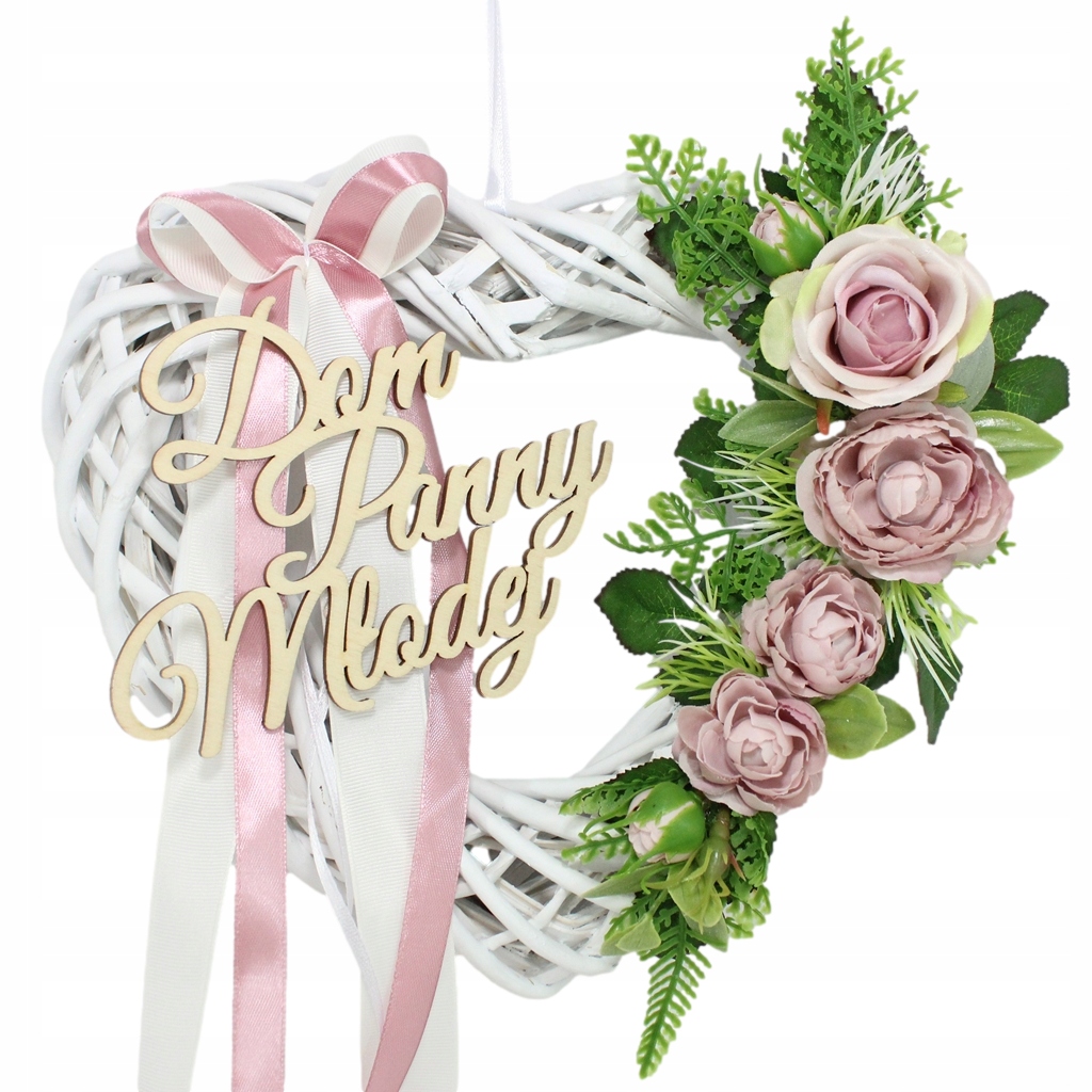 Serce wianek dekoracja drzwi Dom Panny Młodej róż