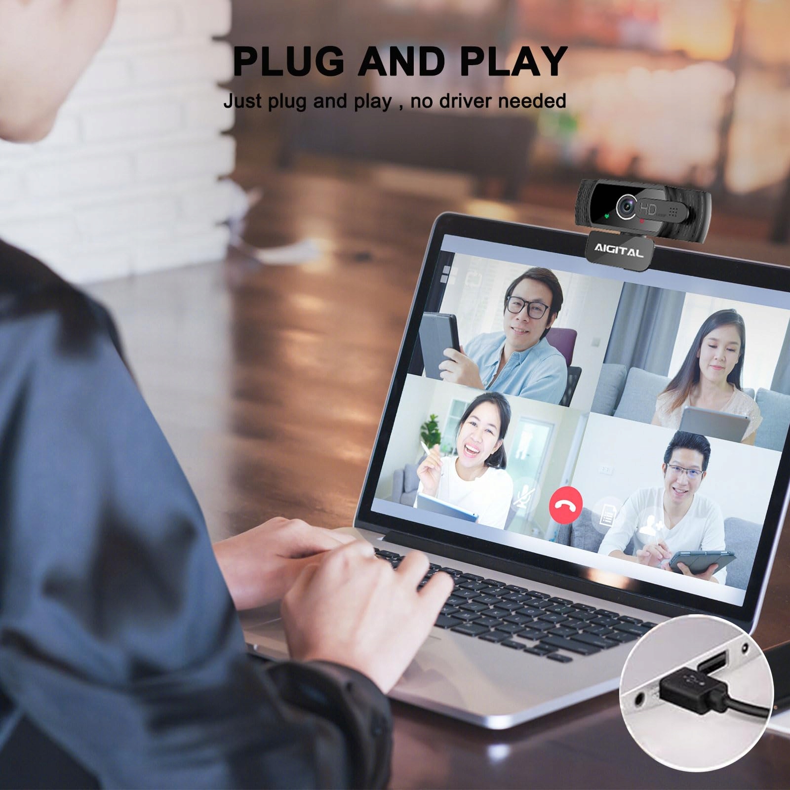 aigolink Kamera 1080P Mikrofon Osłona Stojak Laptop PC Streaming — miniatura 6