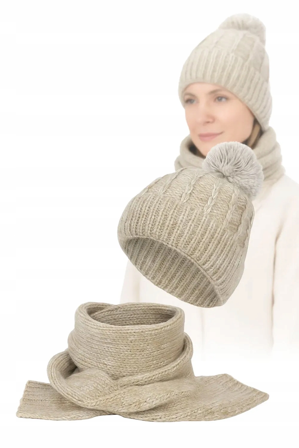 Dámská teplá zimní souprava Polar Fashion Čepice a šála béžová W475A