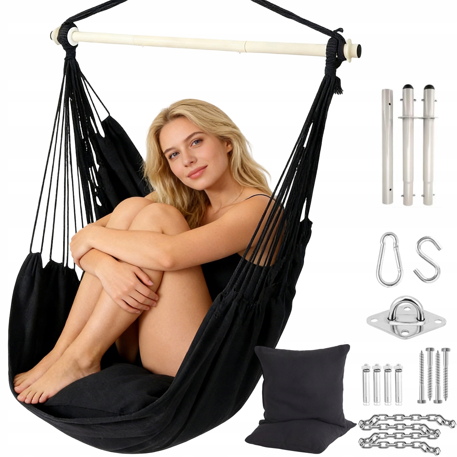 Závěsné Křeslo Houpačka Brazilské Křeslo Do Zahrady Balkon Černá