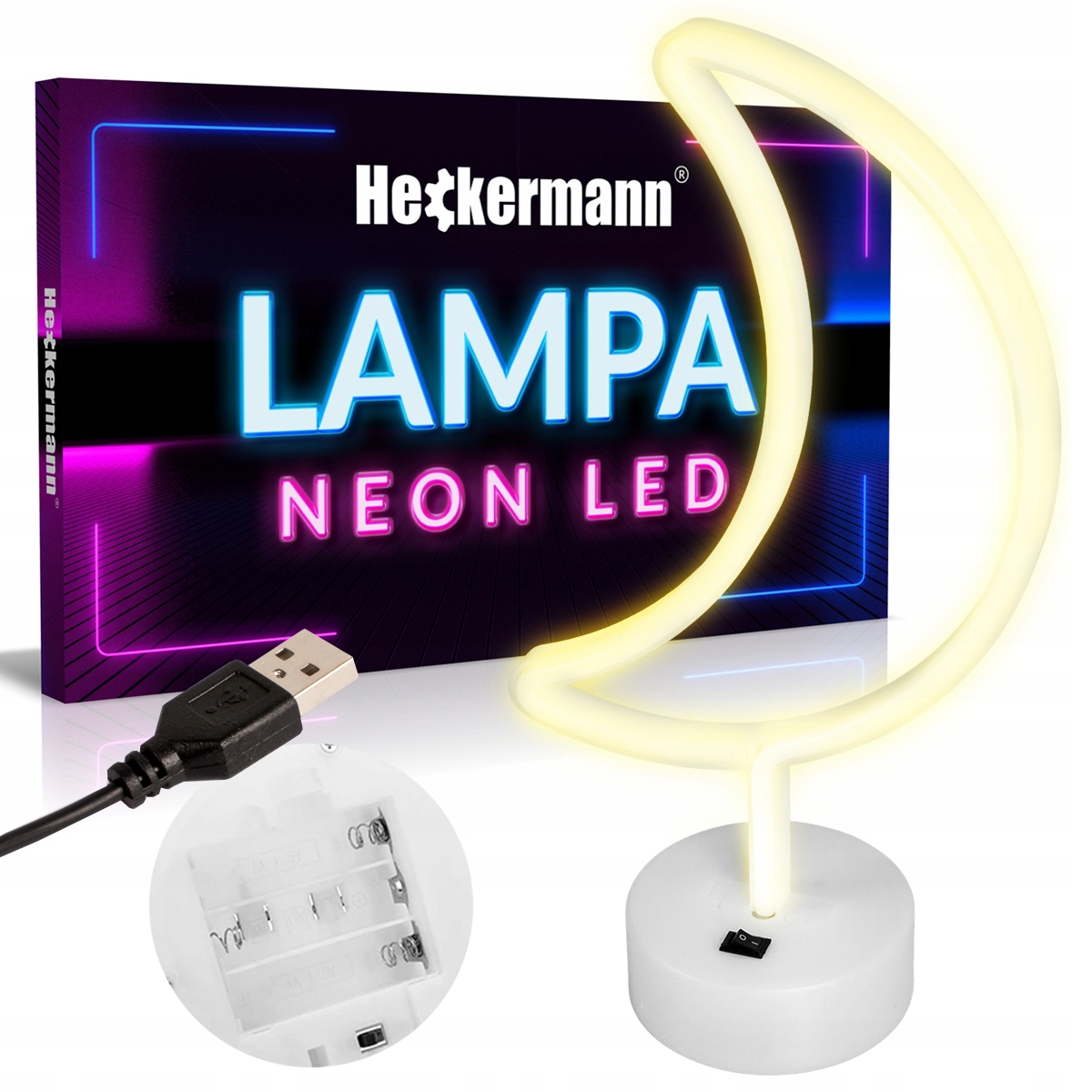 

Neon Led Lampka Księżyc Z Podstawką Usb 3xAA