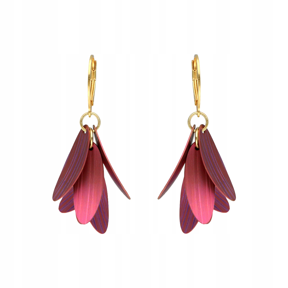 Náušnice s okvětními lístky fialové barvy, titan, stříbro pozlacené